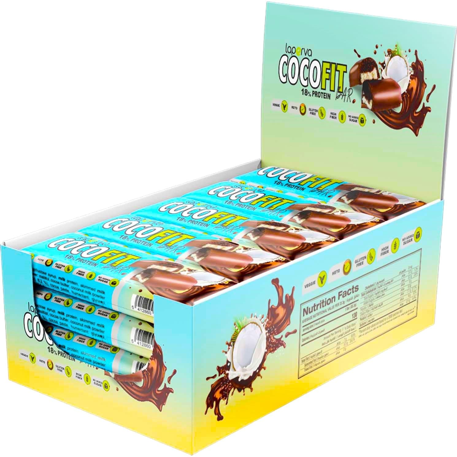 Protein Bar | Coco Fit Bar - High Protein, Nutritious Snacks to Support Energy, Low Sugar, Vegetarian, Keto Friendly (BOX 18 PCS, Chocolate Coconut)