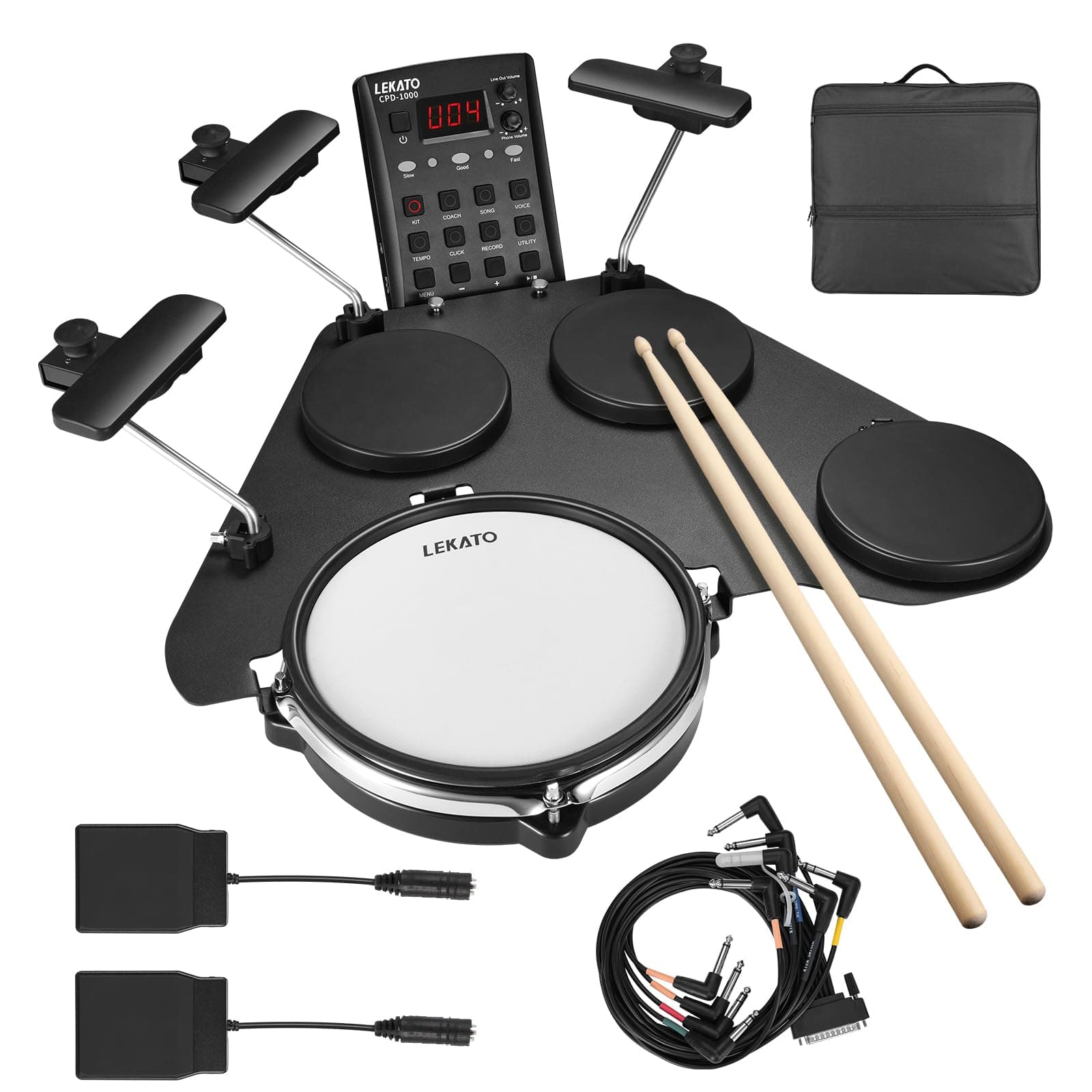 Electronic Drum Set, Portable Electric Drum Set with Quiet Mesh Snare Drum Pads, 220+ Sounds, USB MIDI, 2 Switch Pedal, Electric Drum Kit with Sticks, Travel Bag (US)