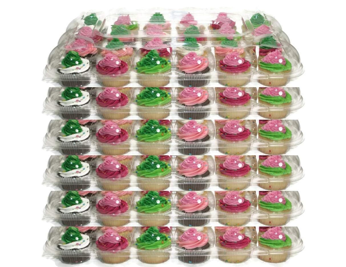 24 Compartment Cupcake Containers Plastic Disposable | 18 Pack High Dome Cupcake Boxes | Extra Sturdy and Stackable Cupcake Holders Disposable Cupcake Carrier | 36 Dozen Cupcake Cup Cake Muffin Trays