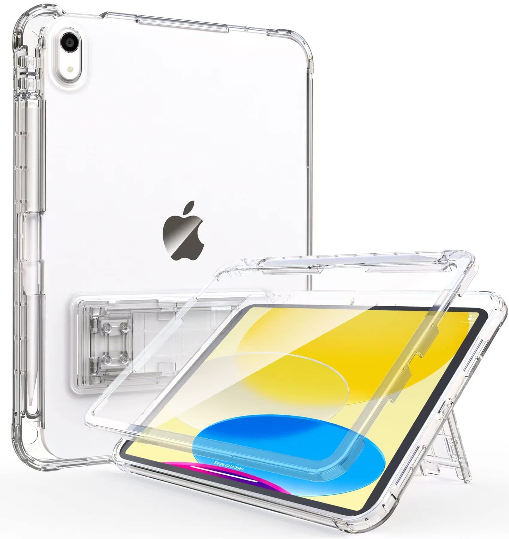 Rantice iPad (A16) 11th/10th Generation Case, Pencil Holder & Kickstand - Slim, Glittery and Shockproof Bumper iPad 11/10.9 inch Case for Women and Girls, Clear