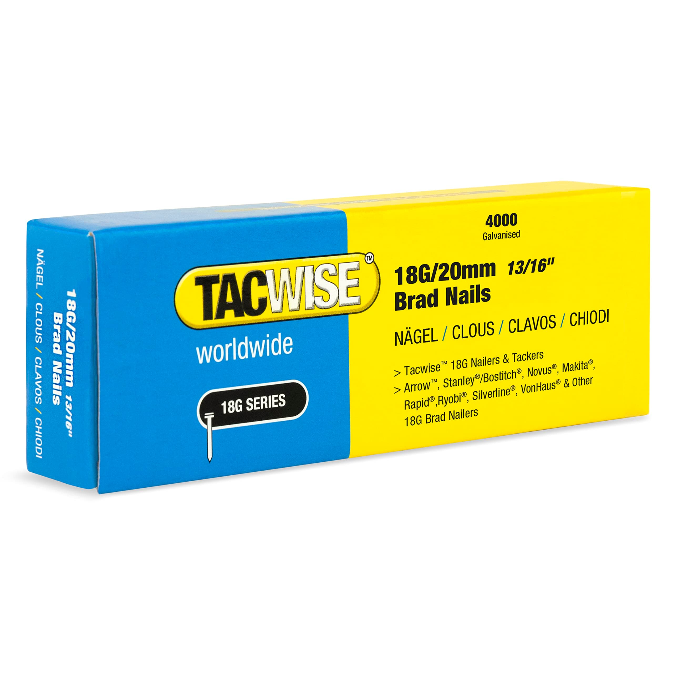 Tacwise 1709 Type 18G / 20 mm Galvanised Brad Nails, Pack of 4,000