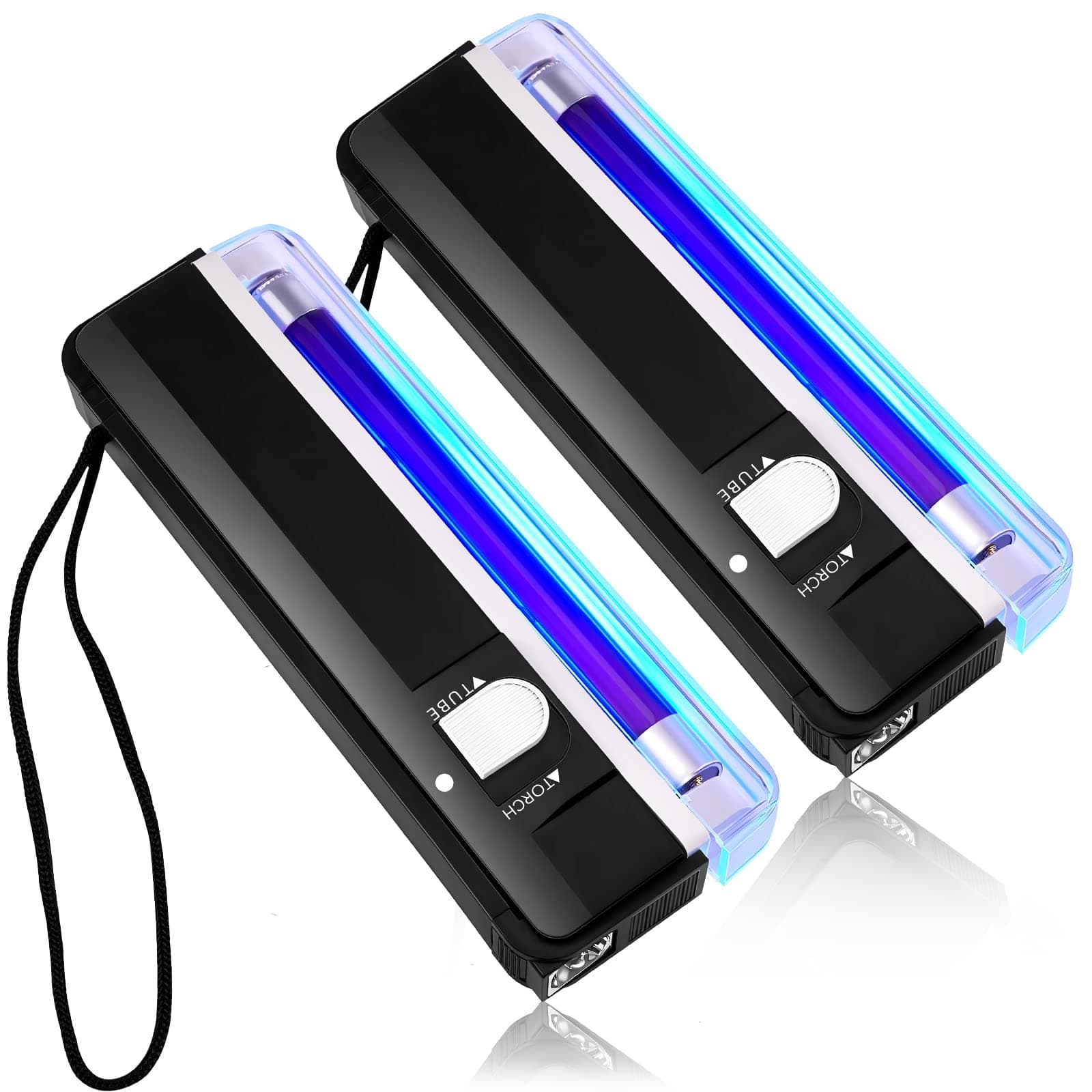 Dunzy 2 Pcs Handheld UV Black Light Torch Portable Blacklight LED UV Light Battery Operated Black Blacklight Counterfeit Bill Detector