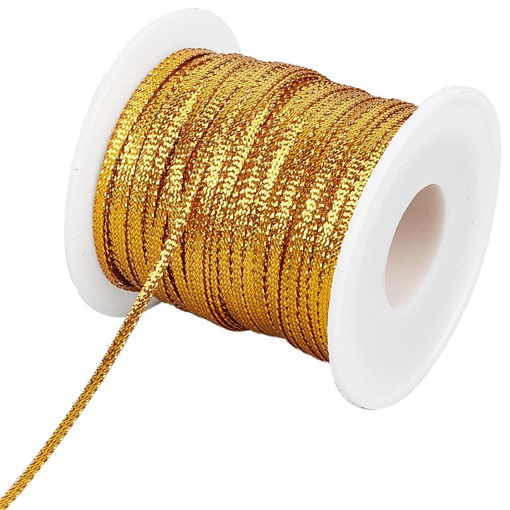 GORGECRAFT 100m Gold Metallic Dreadlock String 3mm Wrap Rope Nylon Braided Ribbon Hiphop Hair Tie Braiding Band String Sparkly Edge Twine Glitter Cord for Craft Hair Extension Sewing