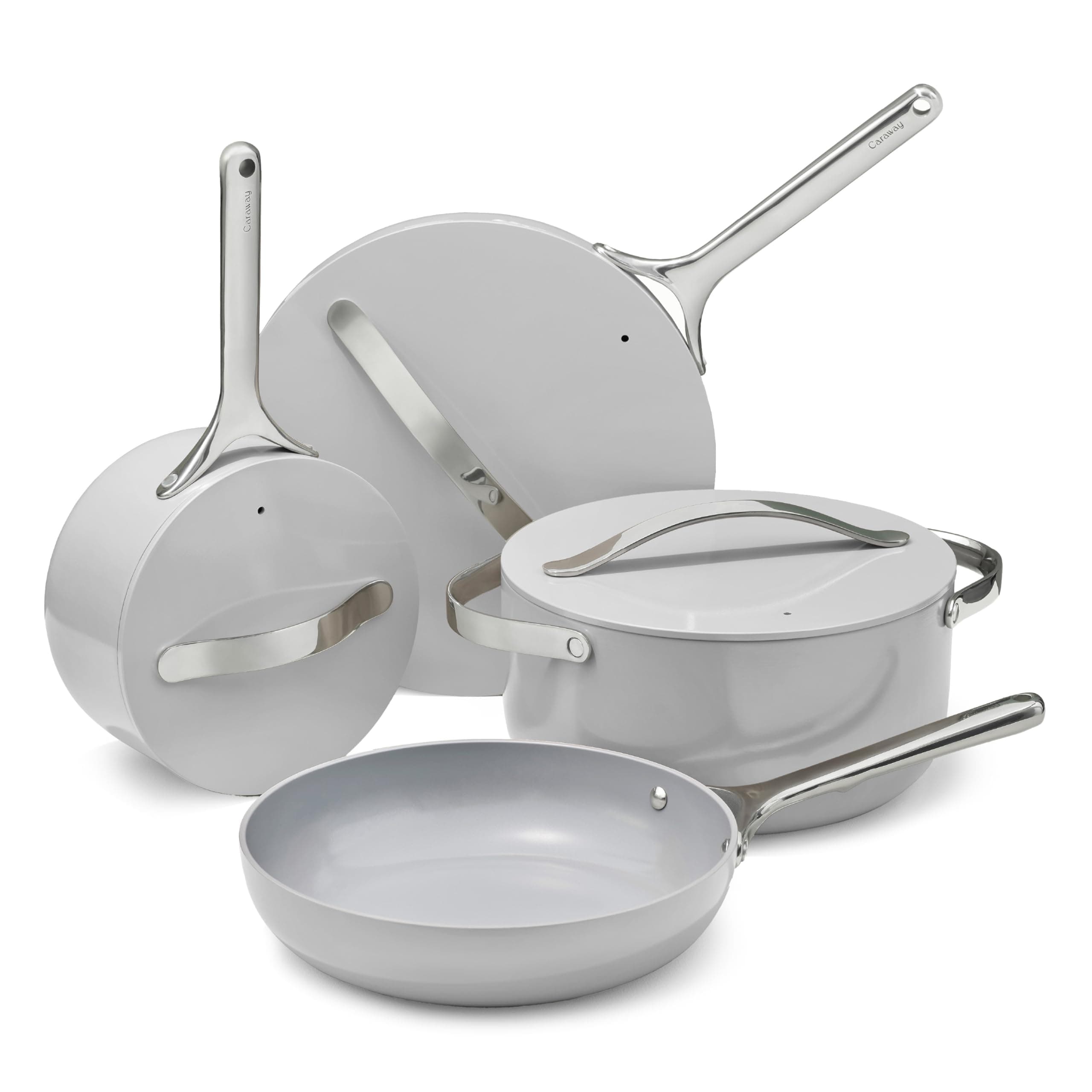 Nonstick Ceramic Cookware Set (12 Piece) Pots, Pans, Lids and Kitchen Storage - Non Toxic, PTFE & PFOA Free - Oven Safe & Compatible with All Stovetops (Gas, Electric & Induction) - Gray