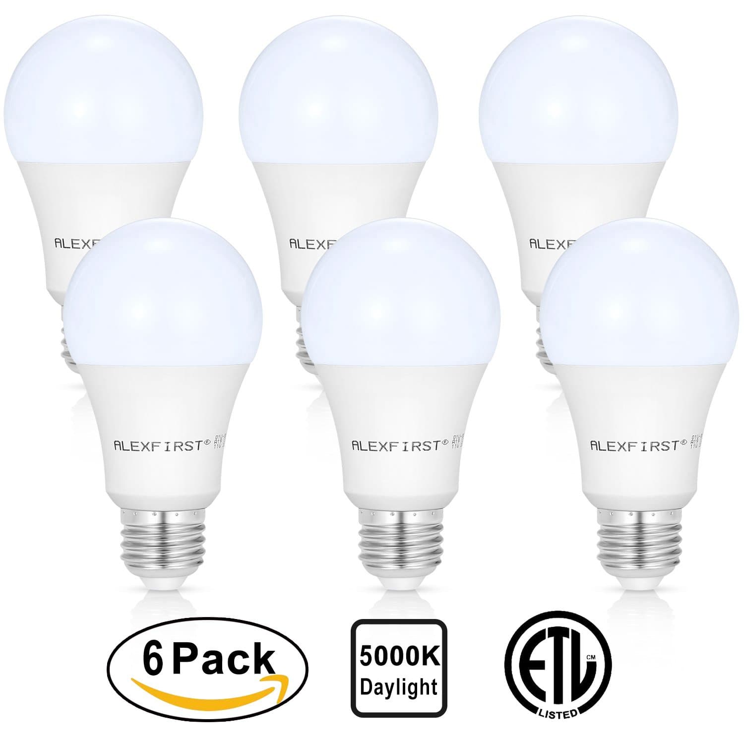 ALEXFIRST LED Lighting Bulbs 75 Watt equivalent 11W Light Bulbs 1000 Lumens Non-Dimmable A19 Base E26 (6-Pack Daylight(5000K))