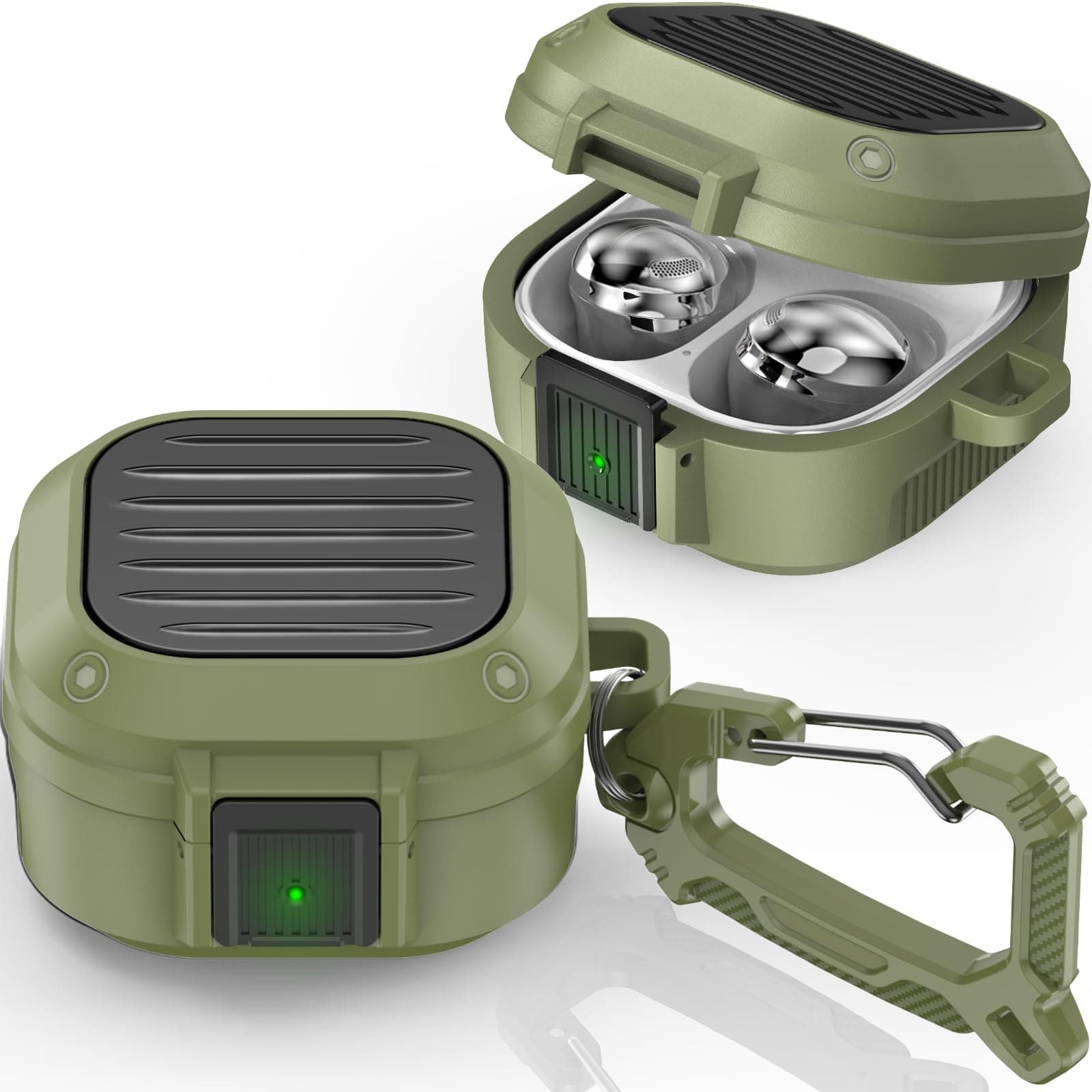 [Upgrade Secure Lock] Armor Case Cover for Samsung Galaxy Buds 2 Pro Case(2022) /Galaxy Buds Pro Case(2021) /Galaxy Buds 2 Case (2021) /Galaxy Buds Live Case(2020) with Keychain -Light Green