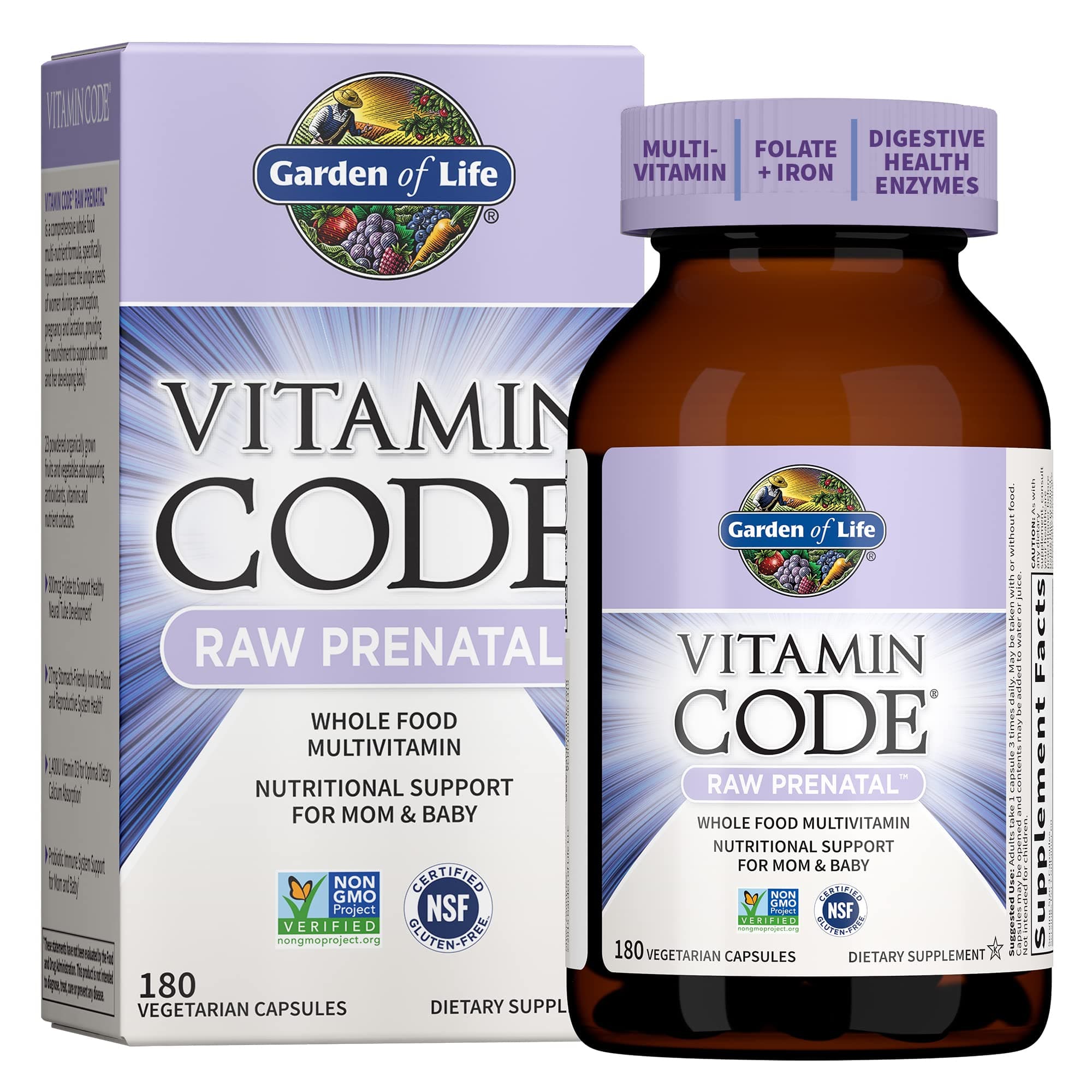 Garden Of Life, Raw Vitamin Code Prenatal, 180 Vegetarian Capsules