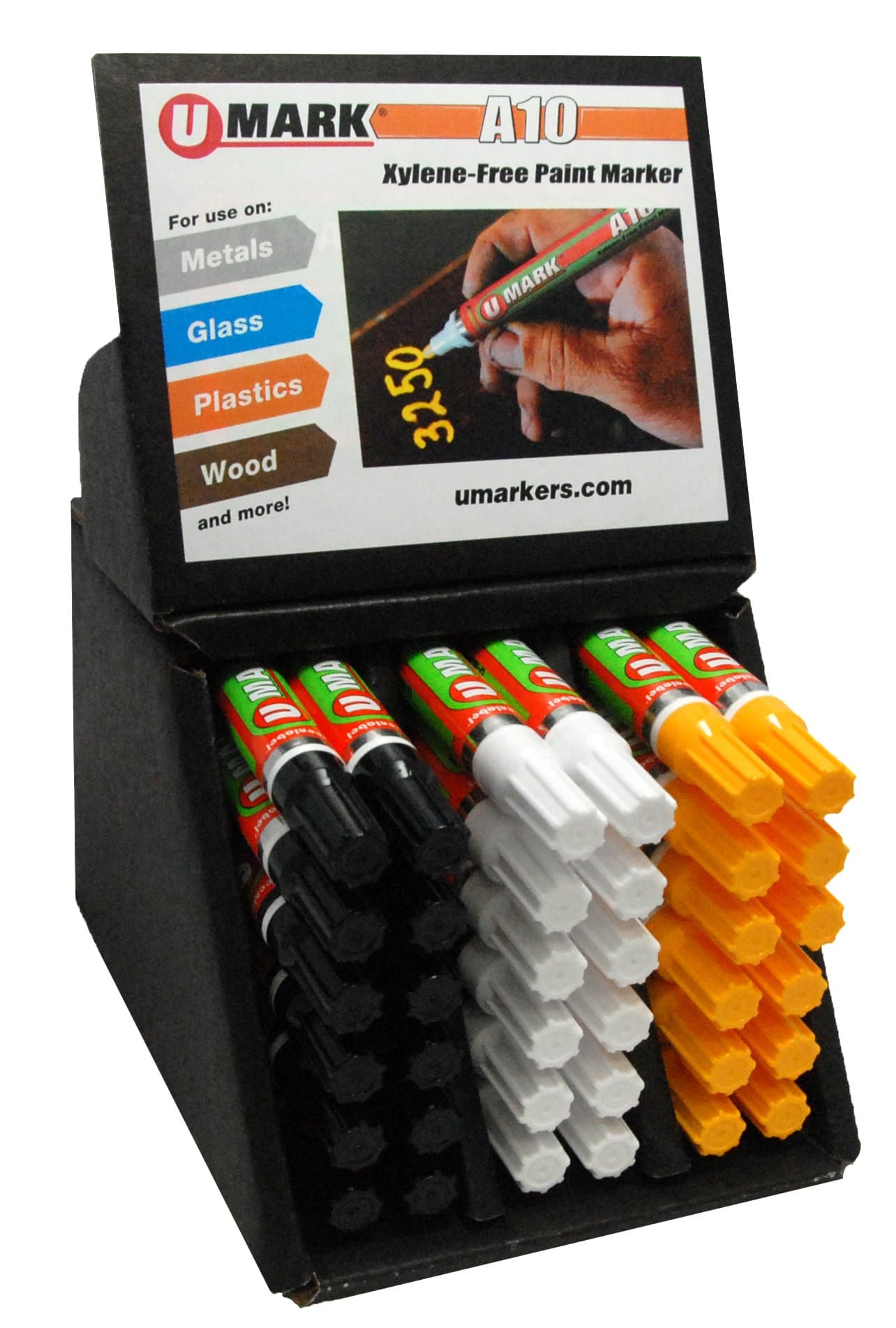 U-MarkA10 Paint Marker Display, White/Yellow/Black (Pack of 36)