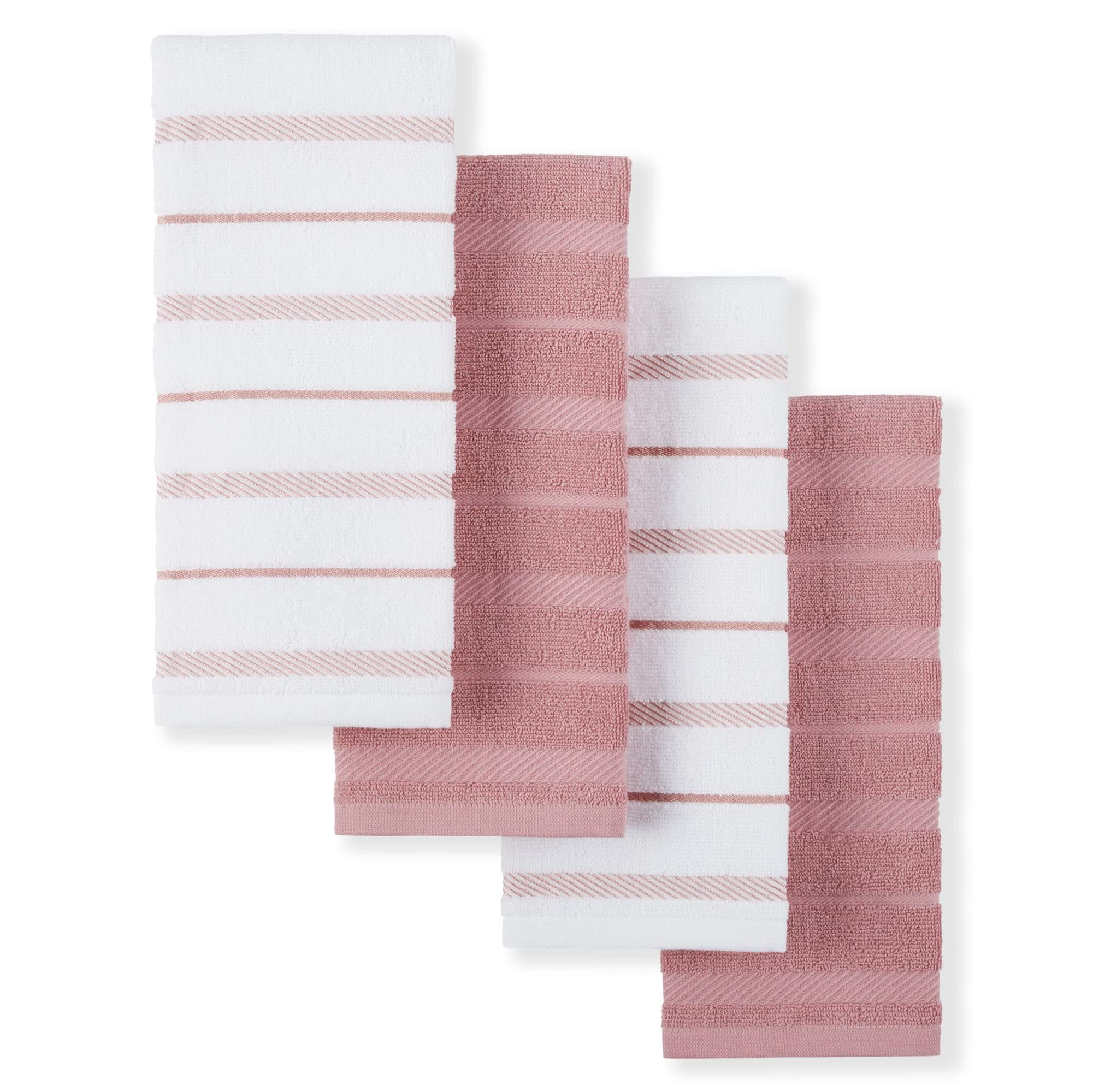 Albany Kitchen Towel 4-Pack Set, Dried Rose/White, 16"x26"
