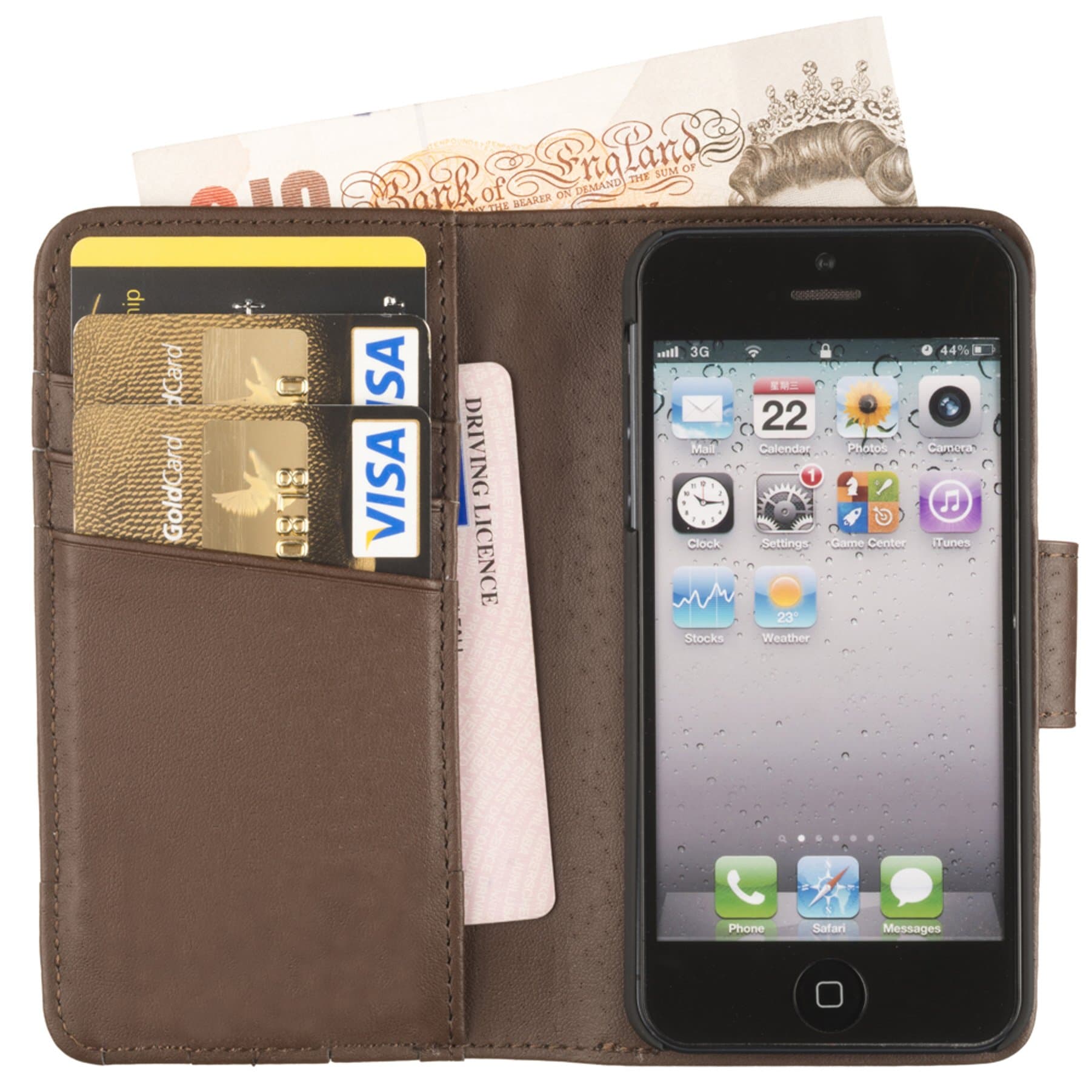 Manhattan Real Leather Full Wallet Case, iPhone 5C with Card Holder & Note Pocket in Earth Brown