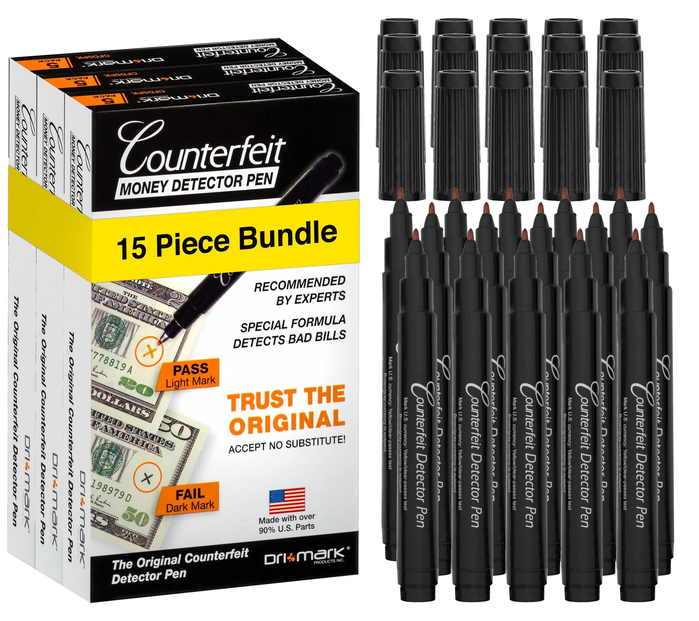 Dri Mark CFD15PK Counterfeit Bill Detector Pen for Use w/U.S. Currency (Pack of 15)