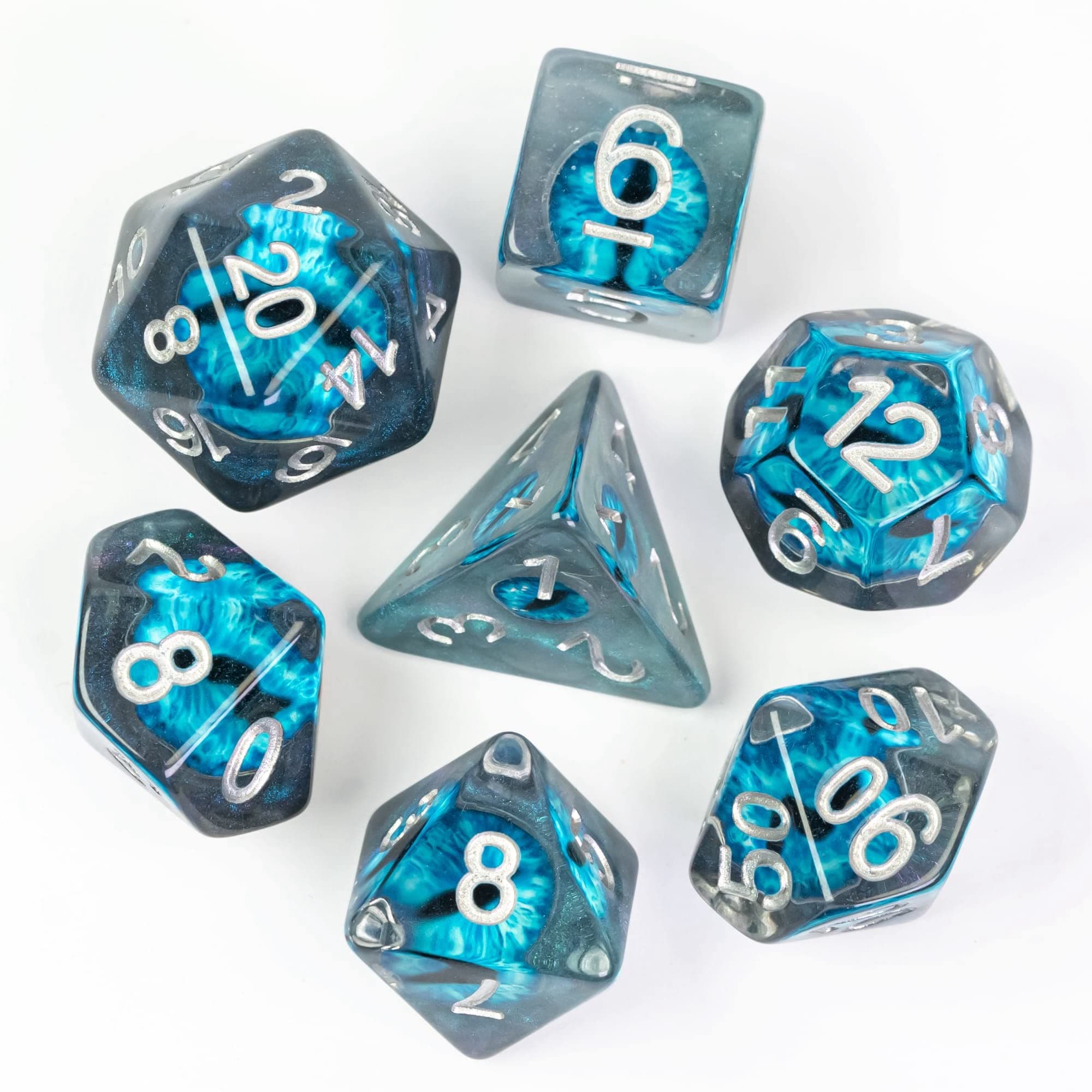 Cusdie 7-Die Dice DND, Polyhedral Dice Set Filled with Eyeball, for Role Playing Game Dungeons and Dragons D&D Dice Pathfinder (Blue Eyeball)