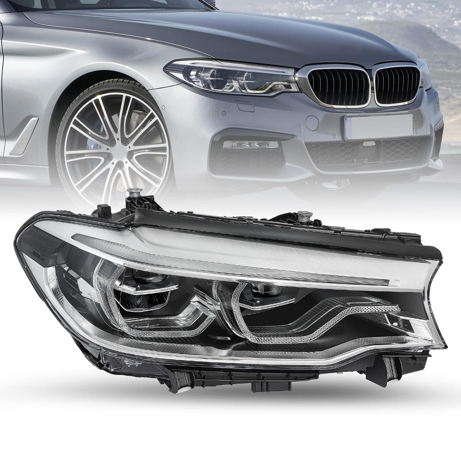 JSBOYAT Full LED Headlight Compatible With 2017-2020 BMW 5 Series G30 G31 M5 540i 530i w/LED DRL, Factory Adaptive Headlamp Replacement (Passenger Side)