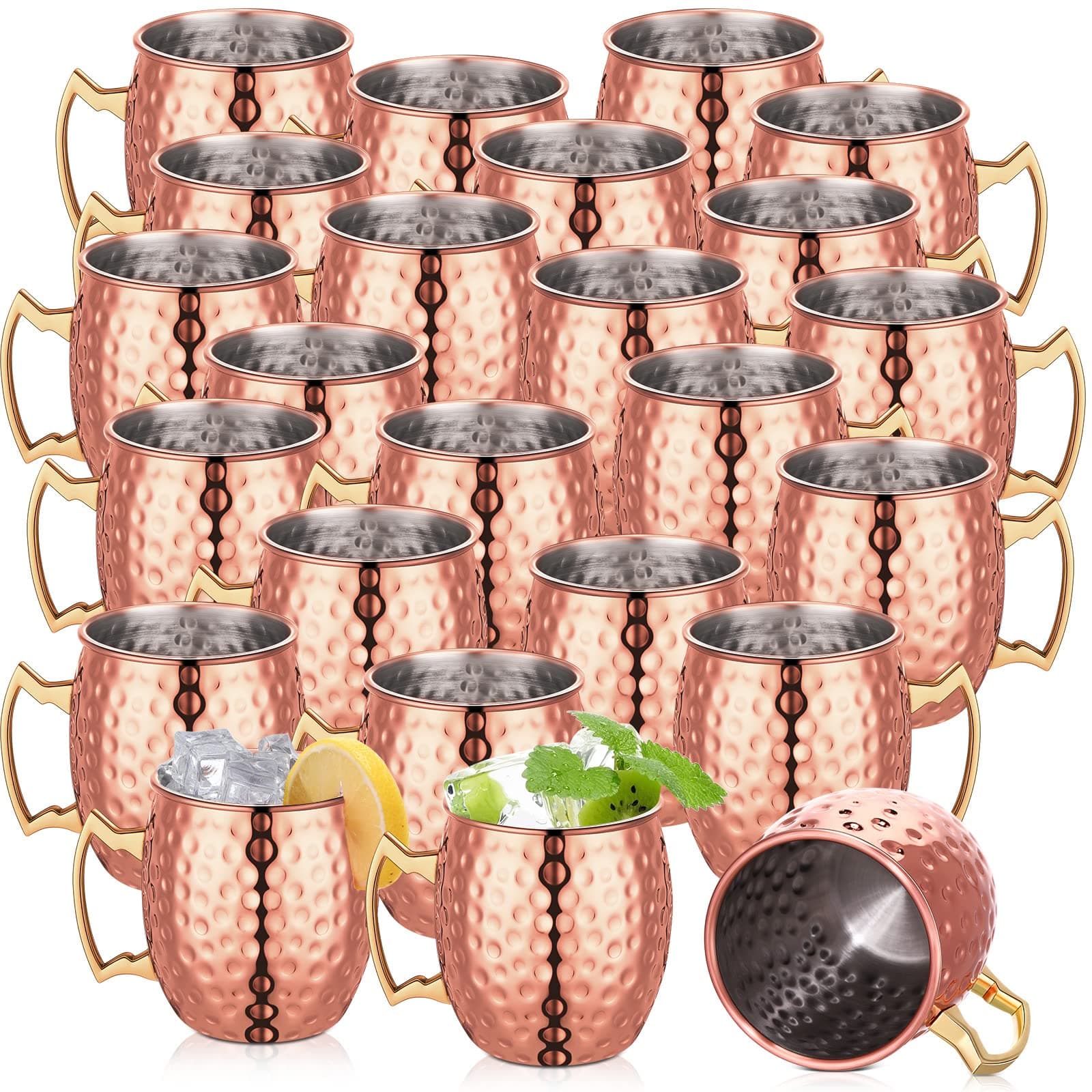 Didaey 24 Pack Moscow Mule Mugs Set Copper Cups Bulk Stainless Steel Moscow Mule Cups Tarnish Resistant Hammered Finish Chilled Coffee Mugs for Cocktail Wedding Gift Drinkware(12 oz)