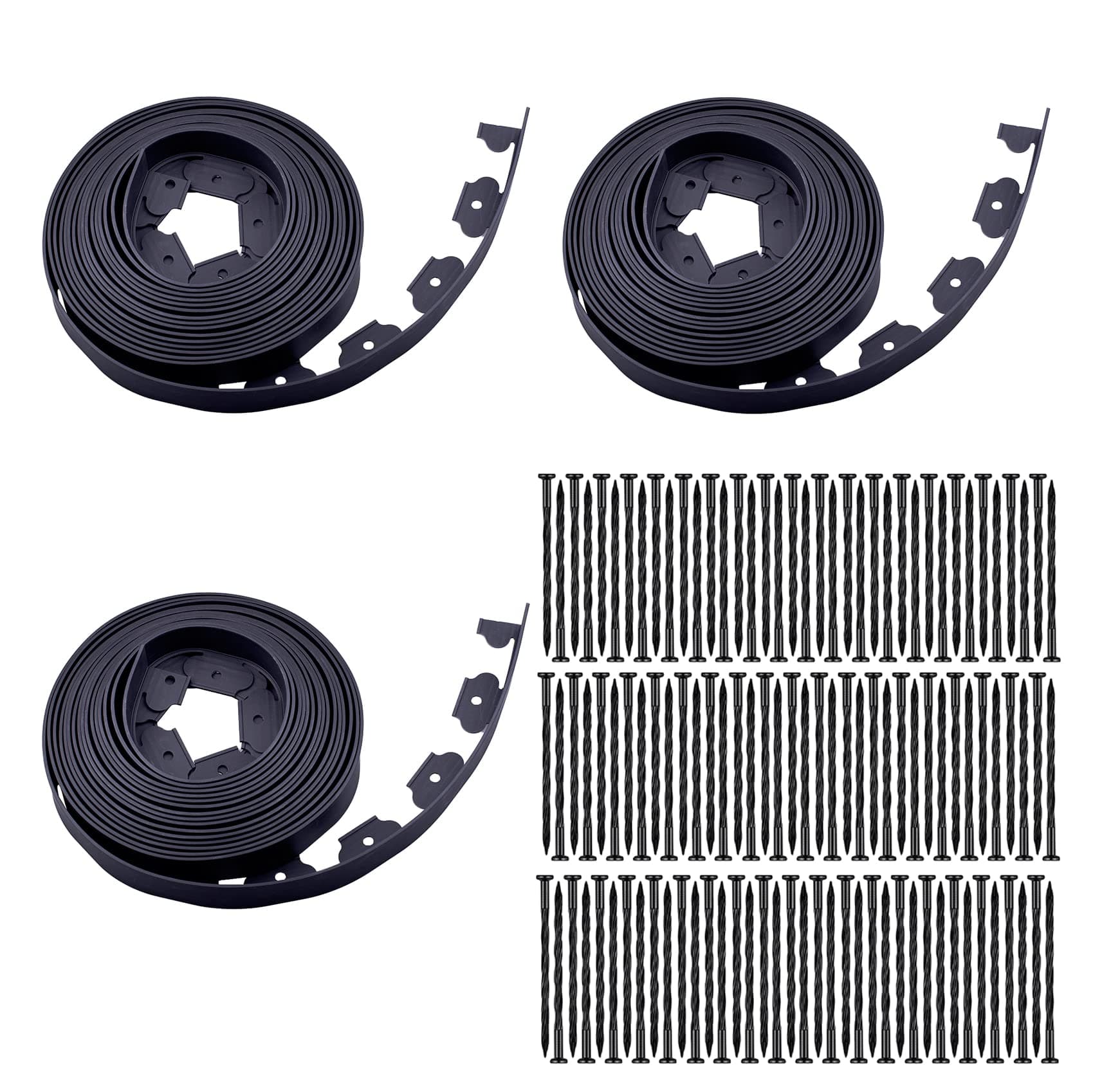 No Dig Lawn Edging Kit，120ft Landscape Edging with 160 Stakes fit for Lawn,Flower Garden,Grass,The Yard,Lawn Edging (Black, 120FT)
