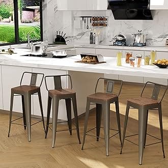 Andeworld Metal Bar Stools Set of 4 Kitchen Counter Stools Bristro Barstools Industrial Bar Stools (24 Inch, Rusty with Wooden Seats)