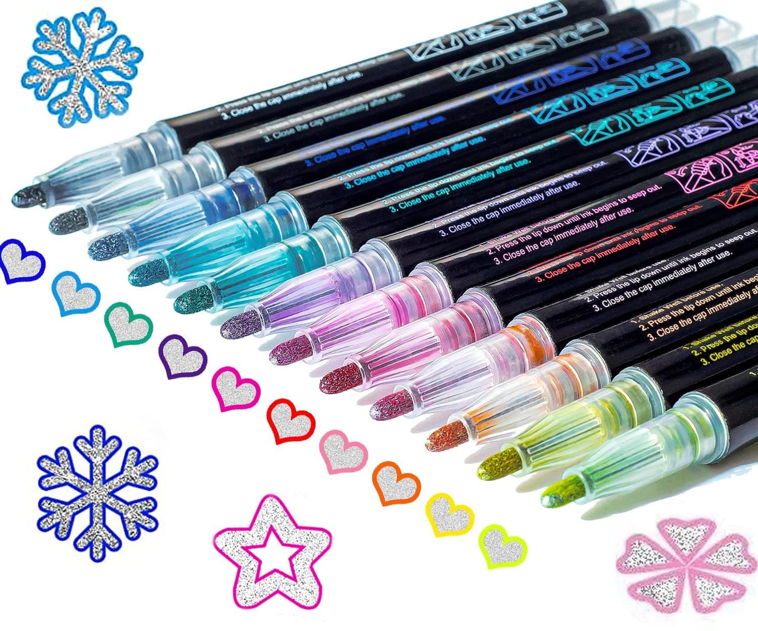 Glitter Markers Outline Glitter Pens: 12 Shimmer Metallic Tween Teen Girl Gifts Trendy Stuff 4-16 Year Old,Arts Crafts Kids Ages 8-12,Art Supplies Kids 6-8 9-12 10-12,Cute Cool Fun Crafts Girls 8-12