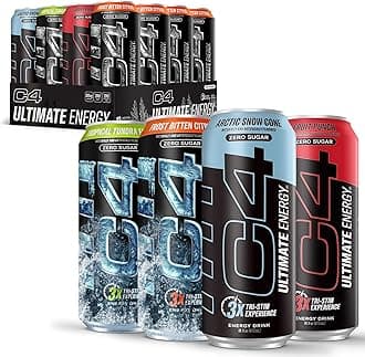 C4 Ultimate Zero Sugar Energy Drink Official Variety Pack, Tri-Stim Experience with 300mg Caffeine + TeaCrine + Dynamine, 16oz (Pack of 12)