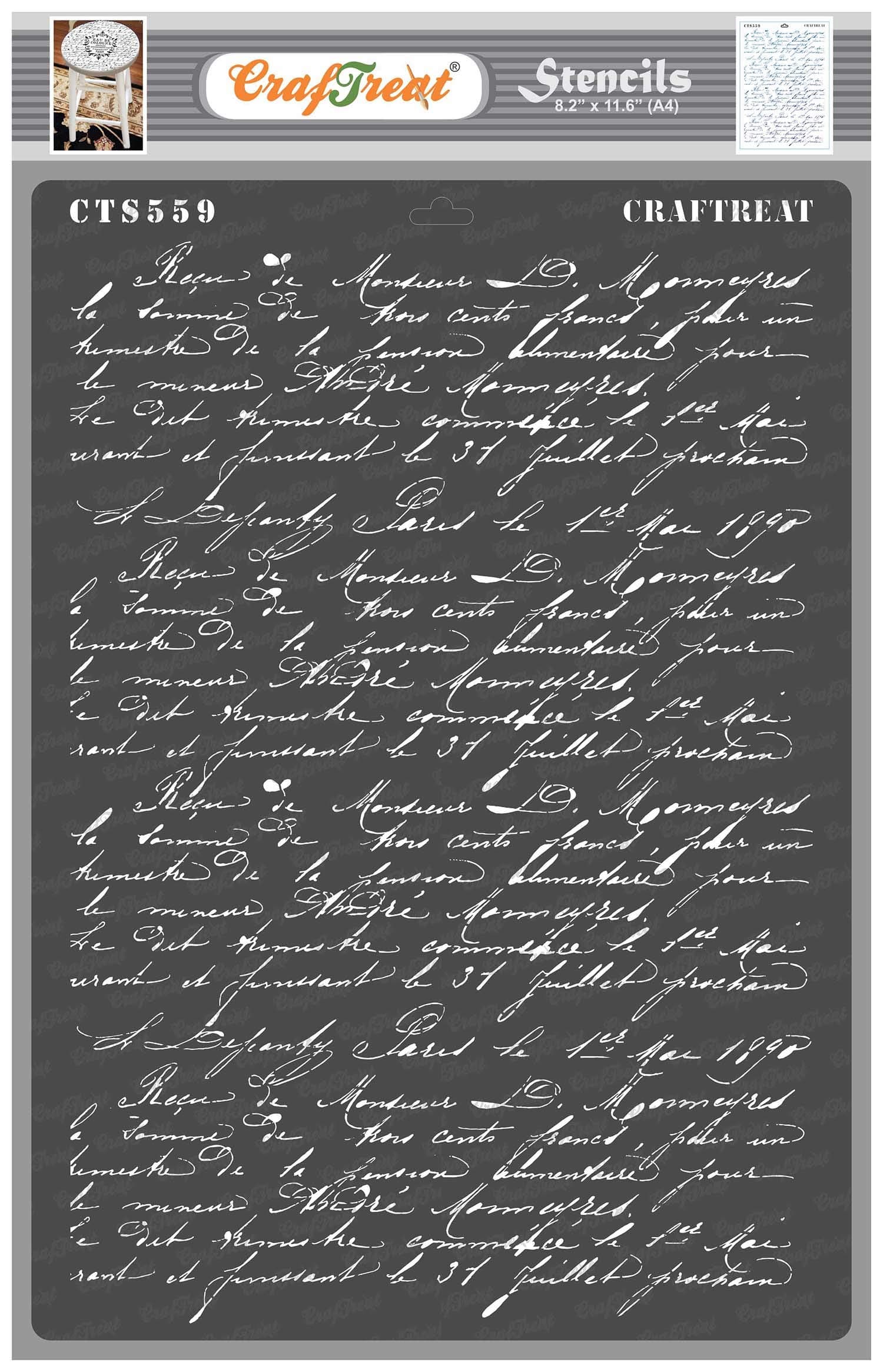 CrafTreat Script Stencils for Craft - French Script - Size: A4 - French Stencils for Furniture Painting - DIY Reusable Wall Stencil - Stencils for Painting Scripts - Wall painting stencils
