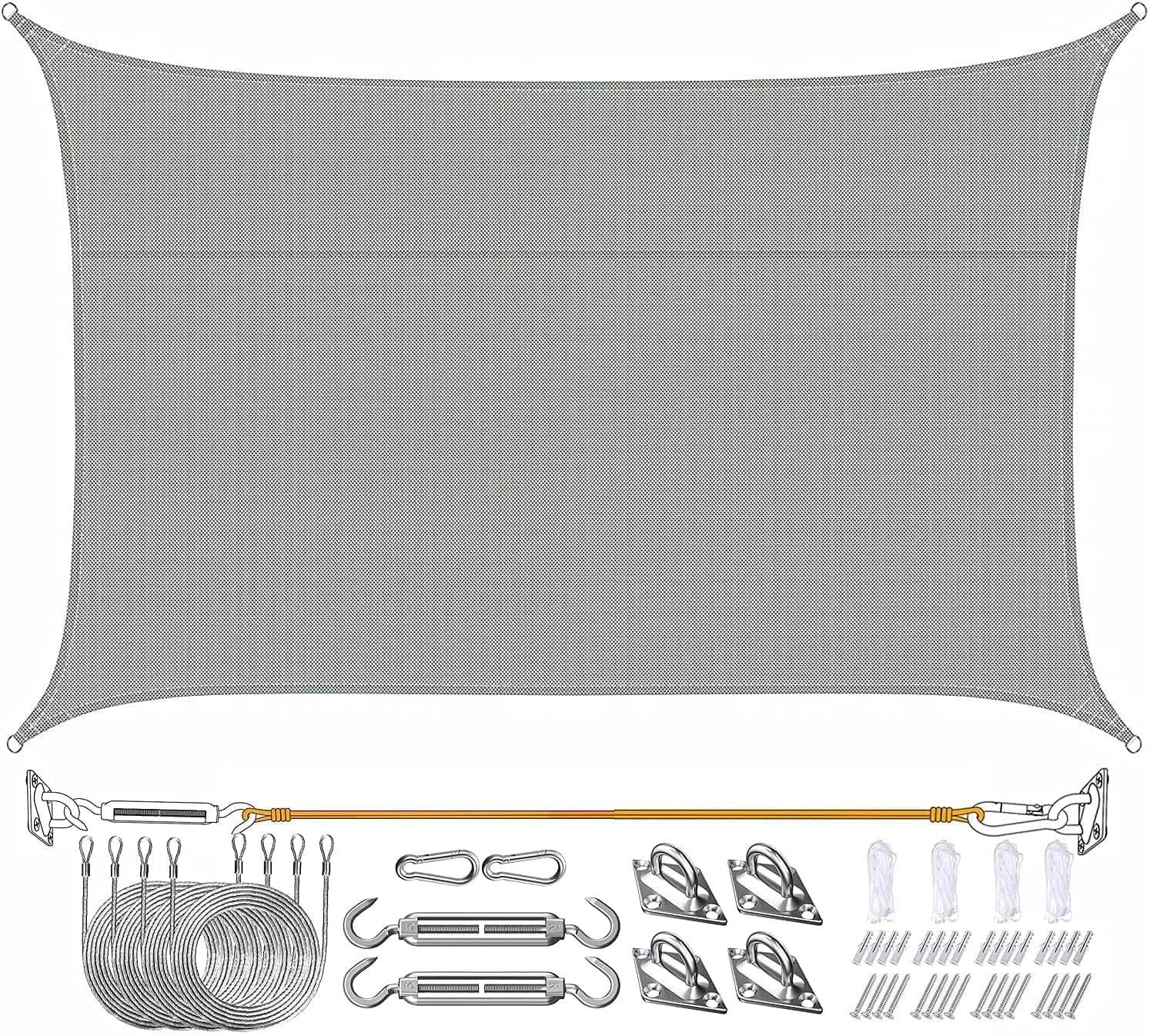 OKJ Original Rectangle Sun Shade Sail with Fixing Kit, Sun Sail Anti-UV Wear-resistance & Waterproof Outdoor Garden Patio Yard Party, Sun Shade Sail Awning Canopy With Rope (4 x 6 Meter,Gray)
