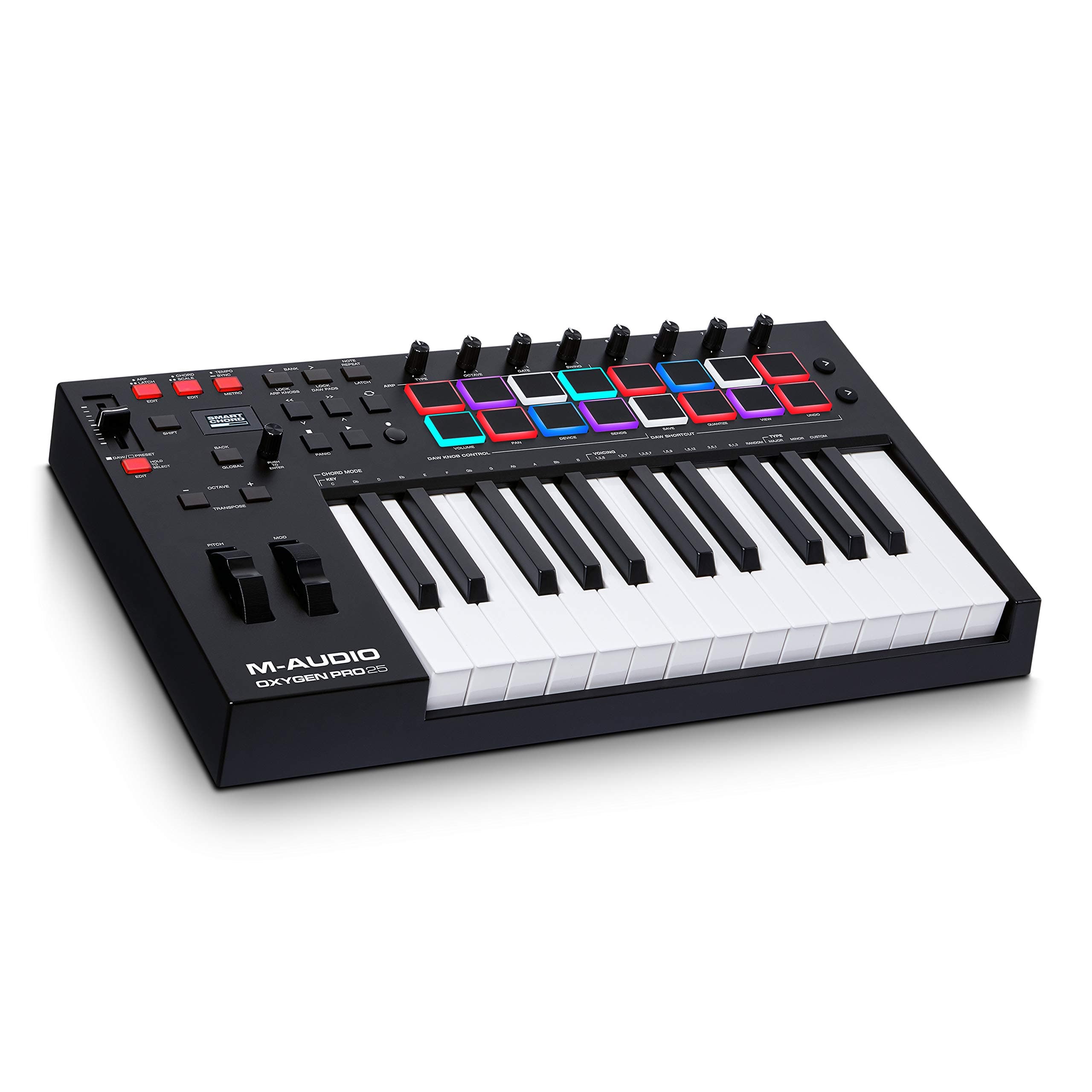 M-AUDIO Oxygen Pro 25-25 Key USB MIDI Keyboard Controller With Beat Pads, MIDI-assignable Knobs and Buttons and Native Instruments Sound Package (NKS Integration)