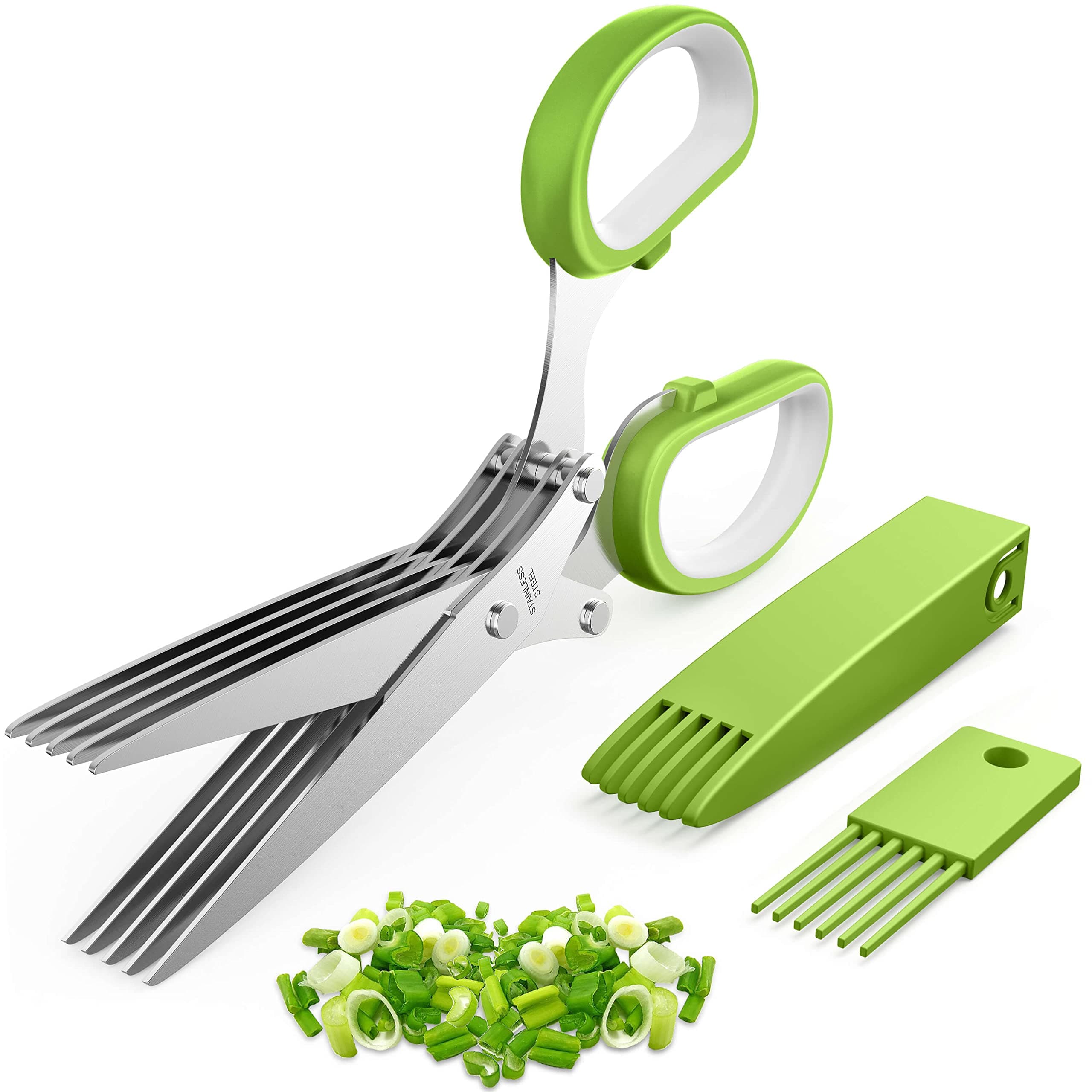 JOFUYU Herb Scissors Set with 5 Multi Stainless Steel Blades, Safe Cover and Cleaning Comb, Multipurpose Kitchen Chopping Shear, Mincer, Sharp Dishwasher Safe Kitchen Gadget, Culinary Cutter Chopper