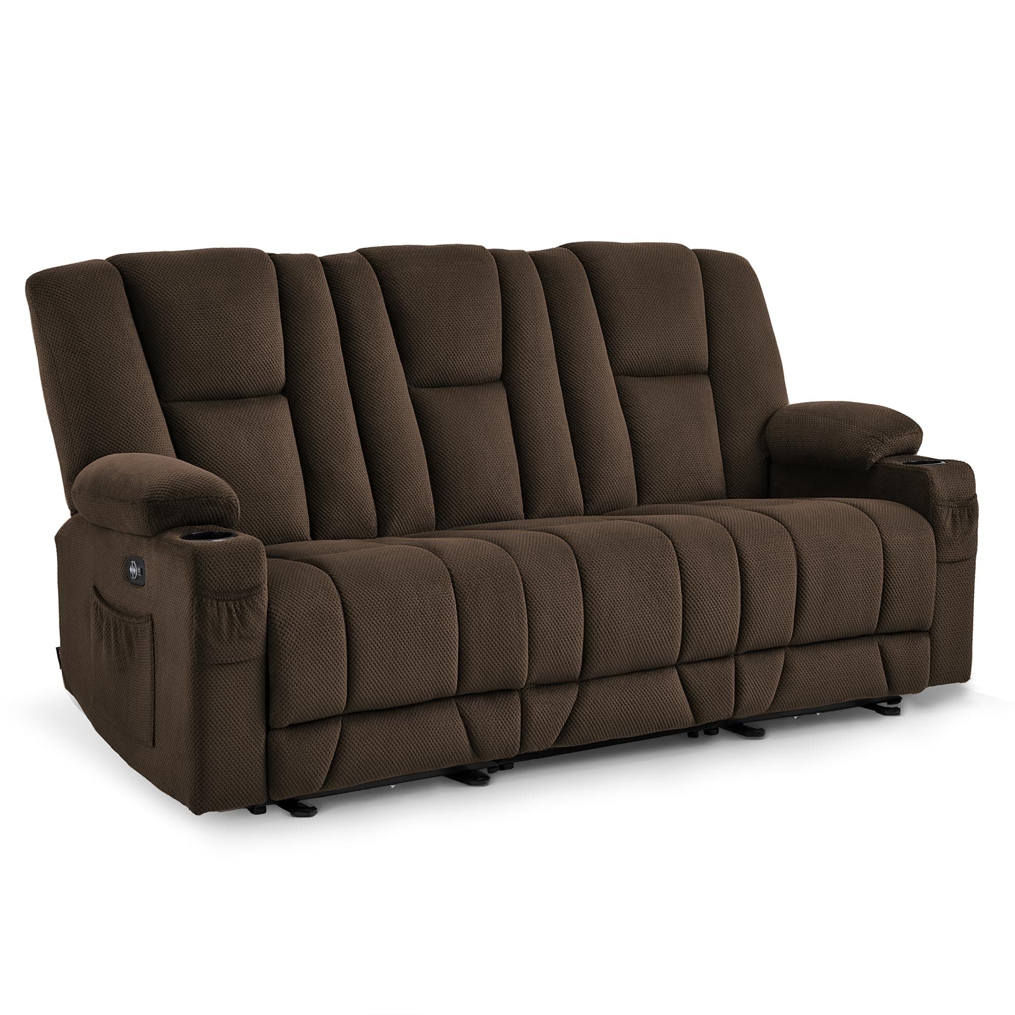 Zero Gravity 3 Seater Power Reclining Sofa, Heat and Vibration Massage, Recliner Couch for Living Room, Fabric 6035SET (Brown, 3 Seater)