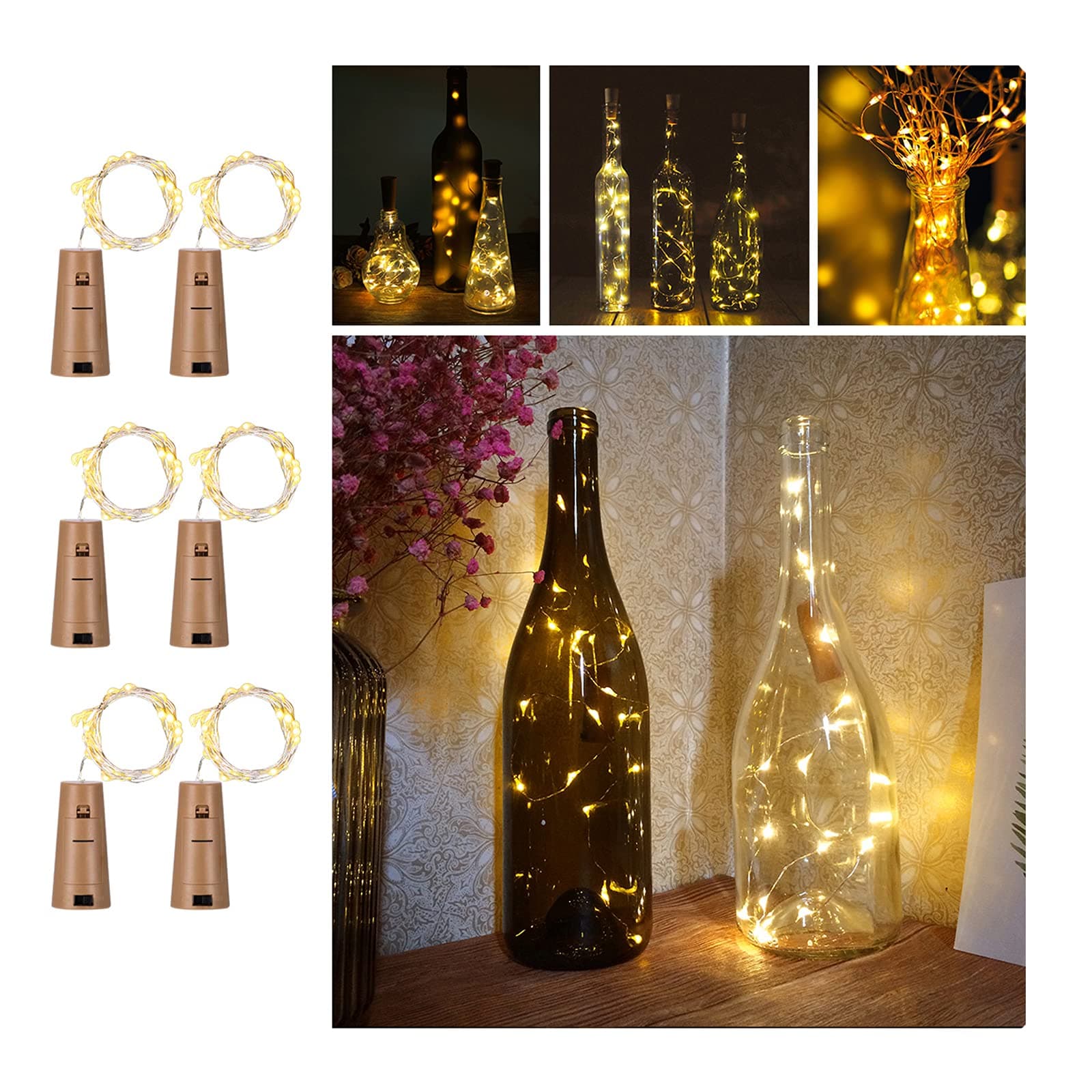Bottle Lights with Cork,2M 20 LED Copper Wire Battery Operated Wine Bottle Fairy Light for Gift DIY LED String Lights for Indoor Bedrooms Birthday Wedding Halloween Christmas Decoration (Warm-White)