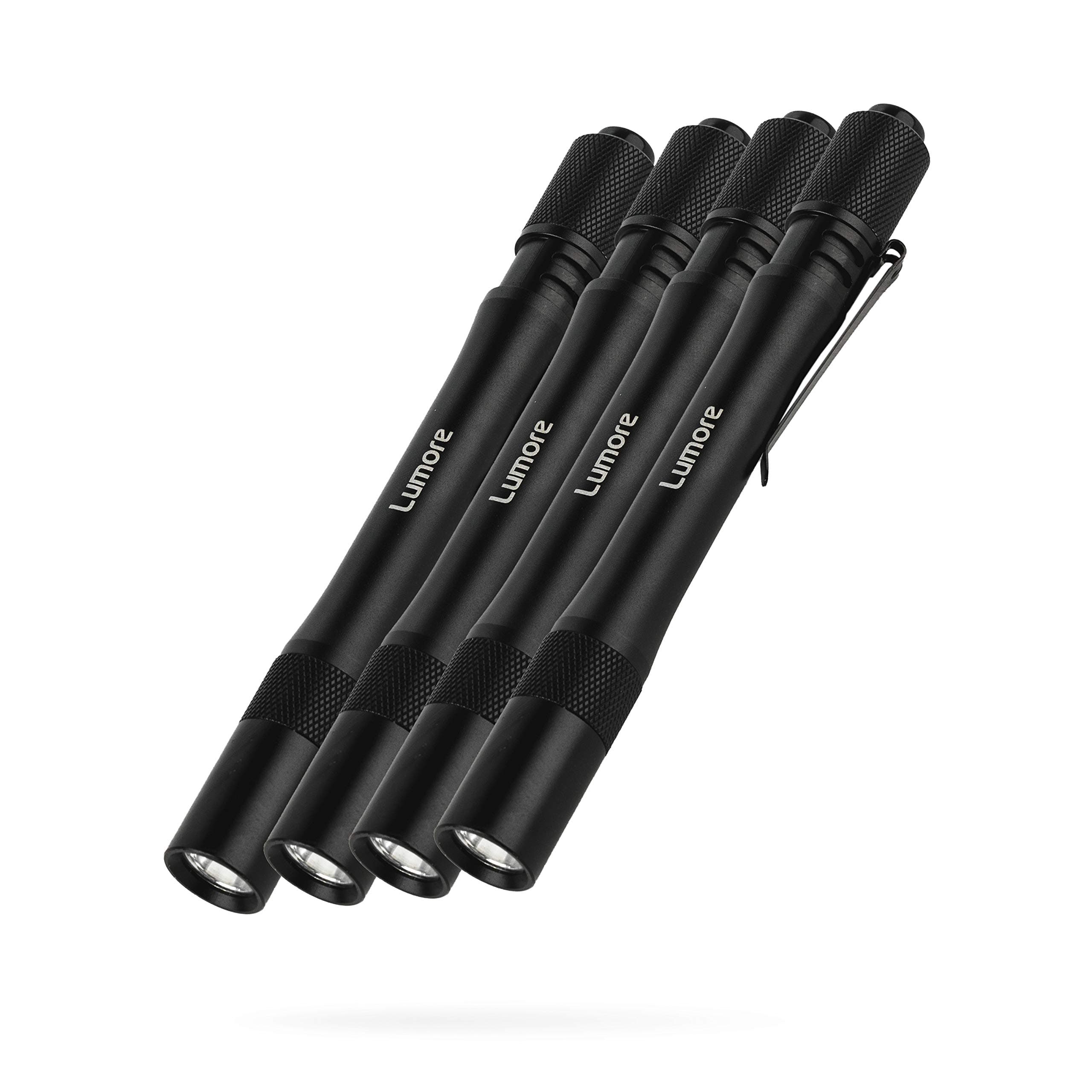 LUMORE Pen Light 4 Pack | 100 Lumens Each, 2 Hour Run Time, Battery Powered Handheld Flashlight, Durable & Waterproof, Perfect for EDC, Camping & Fishing, Includes 2x AA Batteries