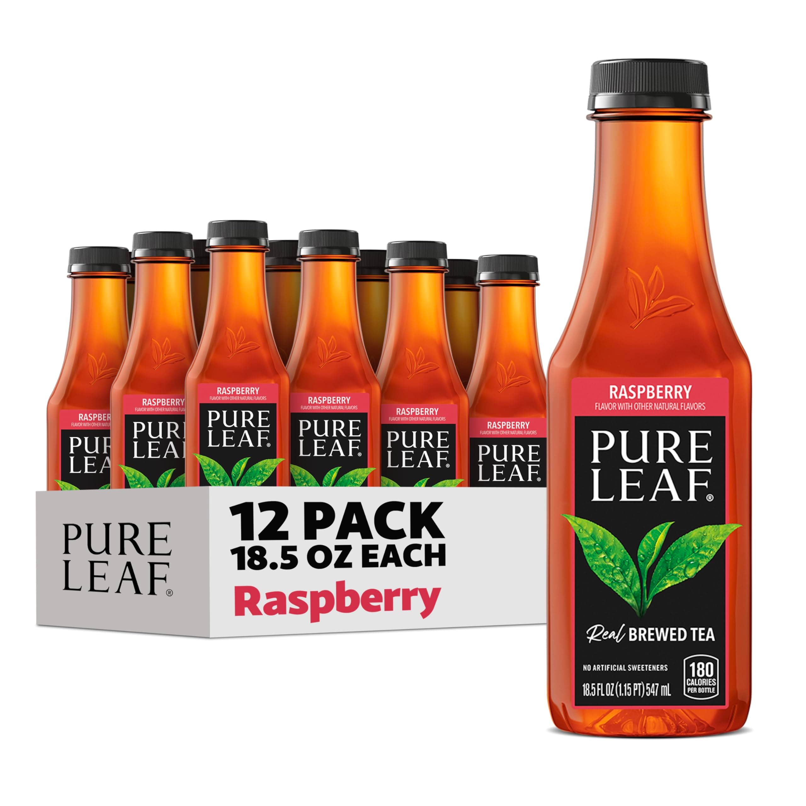 Pure Leaf Iced Tea, Raspberry, Sweetened, Real Brewed Black Tea, 18.5 Fl. Oz Bottles (Pack of 12)