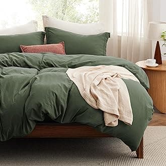 Bedsure Duvet Cover Full Size with Fitted Sheet - 4 Pieces Prewashed Cotton-Like Extra Soft Bedding Set, Includes 1 Duvet Cover 80x90 Inches, 2 Pillow Shams, 1 Fitted Sheet, Olive Green