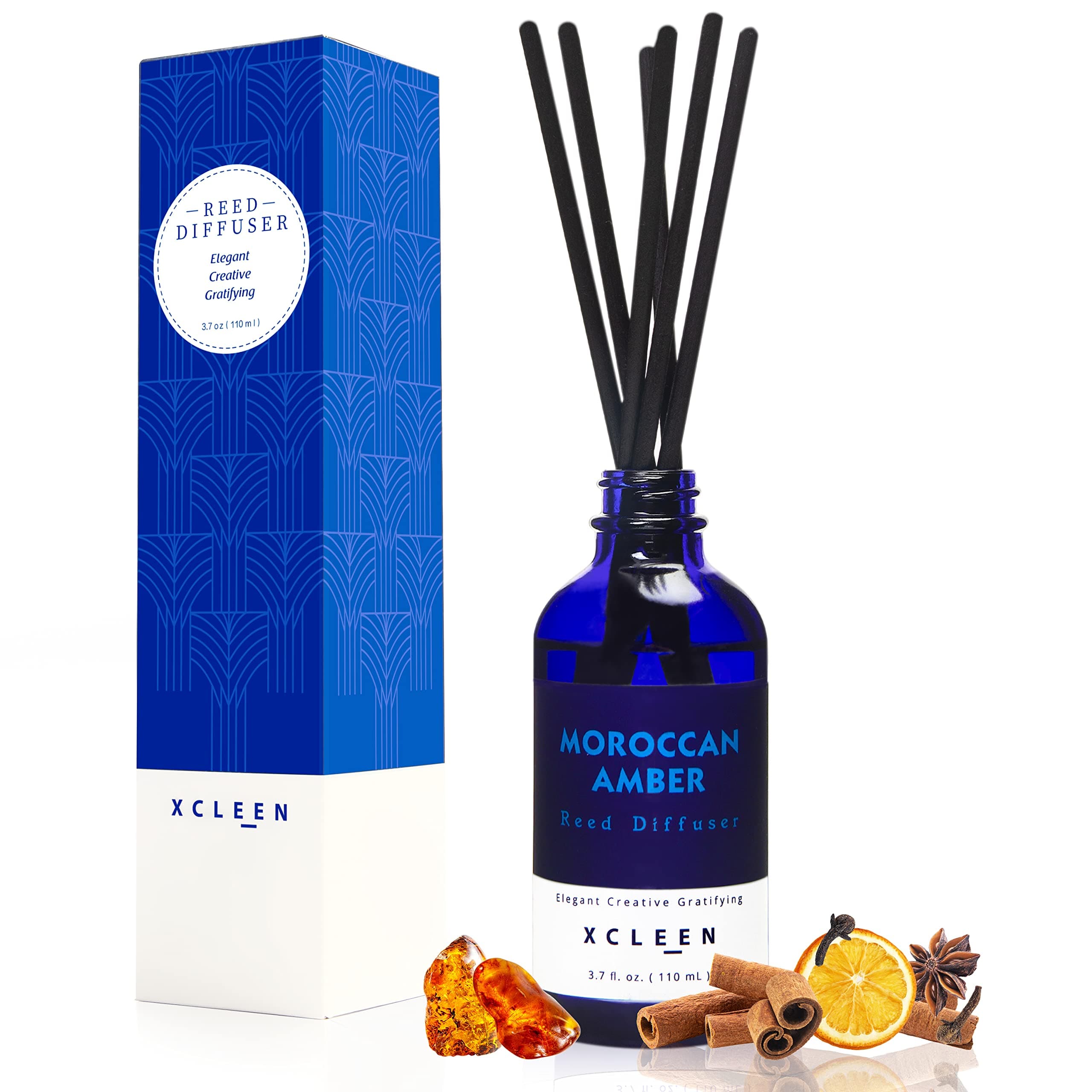 Reed Oil Diffuser Set, Fragrance Diffuser - Floral Notes, Vanilla, Cinnamon & Amber, Includes 6 Rattan Scented Sticks Diffuser Reeds, Home & Office Decor, 110ml/3.7oz