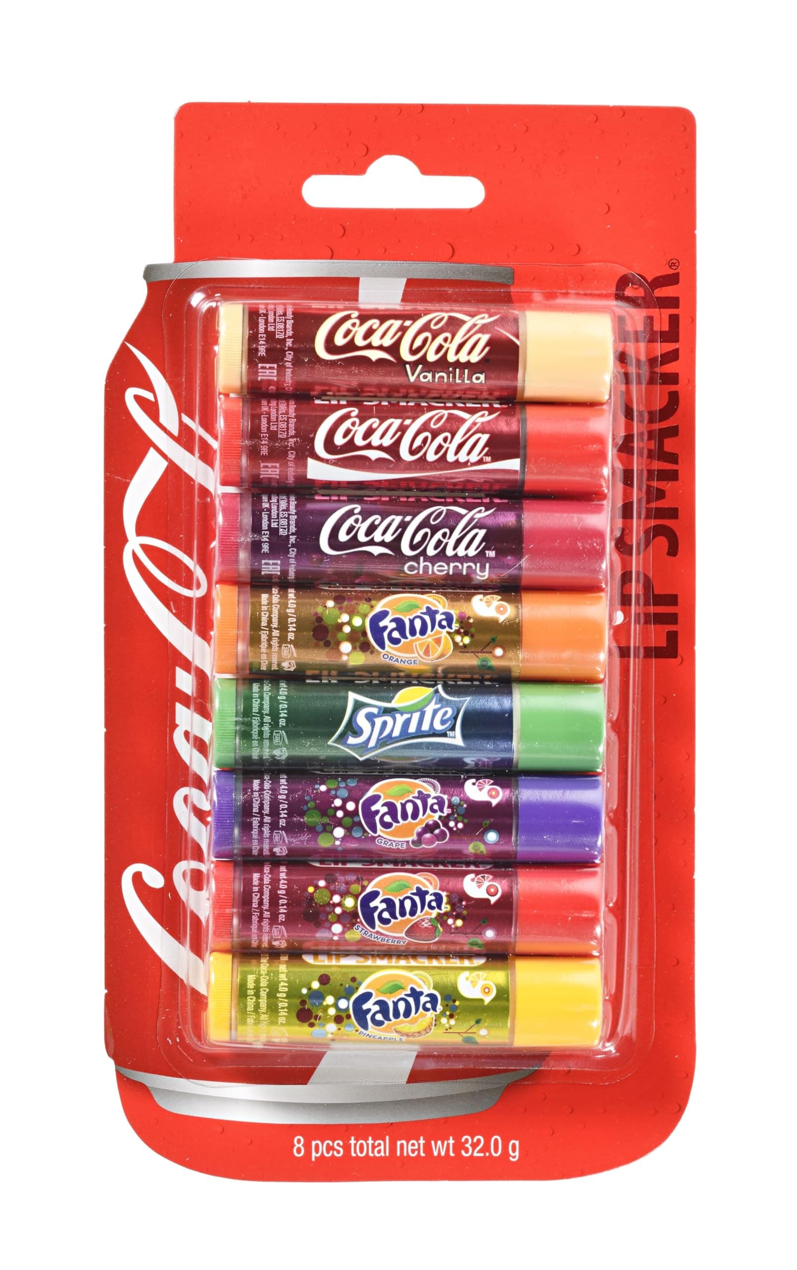 Lip Smacker Coca Cola Party Pack, Set of 8 Assorted LipBalms with Authentic Flavors of Coca-Cola, Fanta, and Sprite