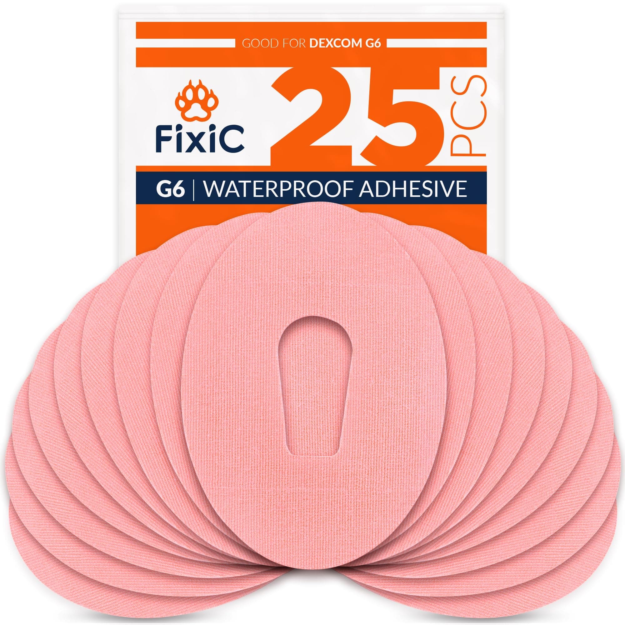 Fixic Dexcom G6 Adhesive Patch 25 PCS - Waterproof Adhesive Patches - Premium Adhesive Patch - Pre Cut Back Paper - Pink Color - Best Long Fixation for Your Sensor