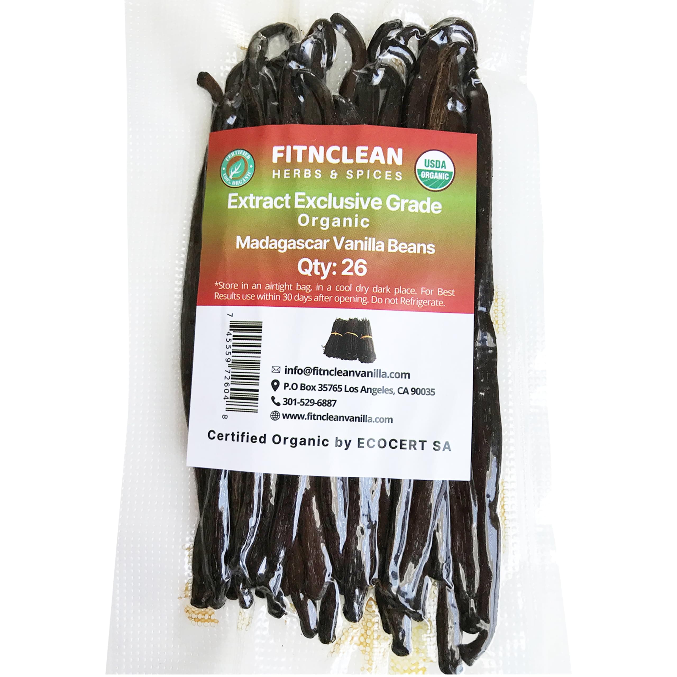 Madagascar Vanilla Beans Grade B Extract Exclusive (26 ea)| 4.5" - 5.5" by FITNCLEAN VANILLA| Bulk Dry Whole Bourbon Natural Raw NON-GMO Pods