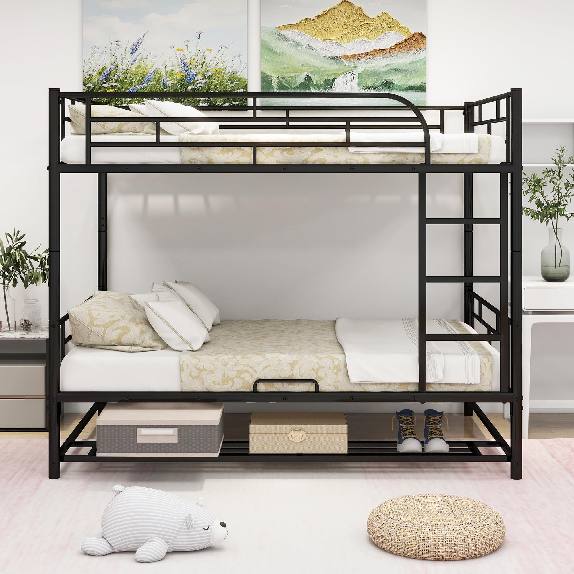 Bellemave Bunk Bed Full Over Full,Metal Bunk Bed with Shelf and Guardrails,Full bunk beds for Kids, Teens & Adults(Black)