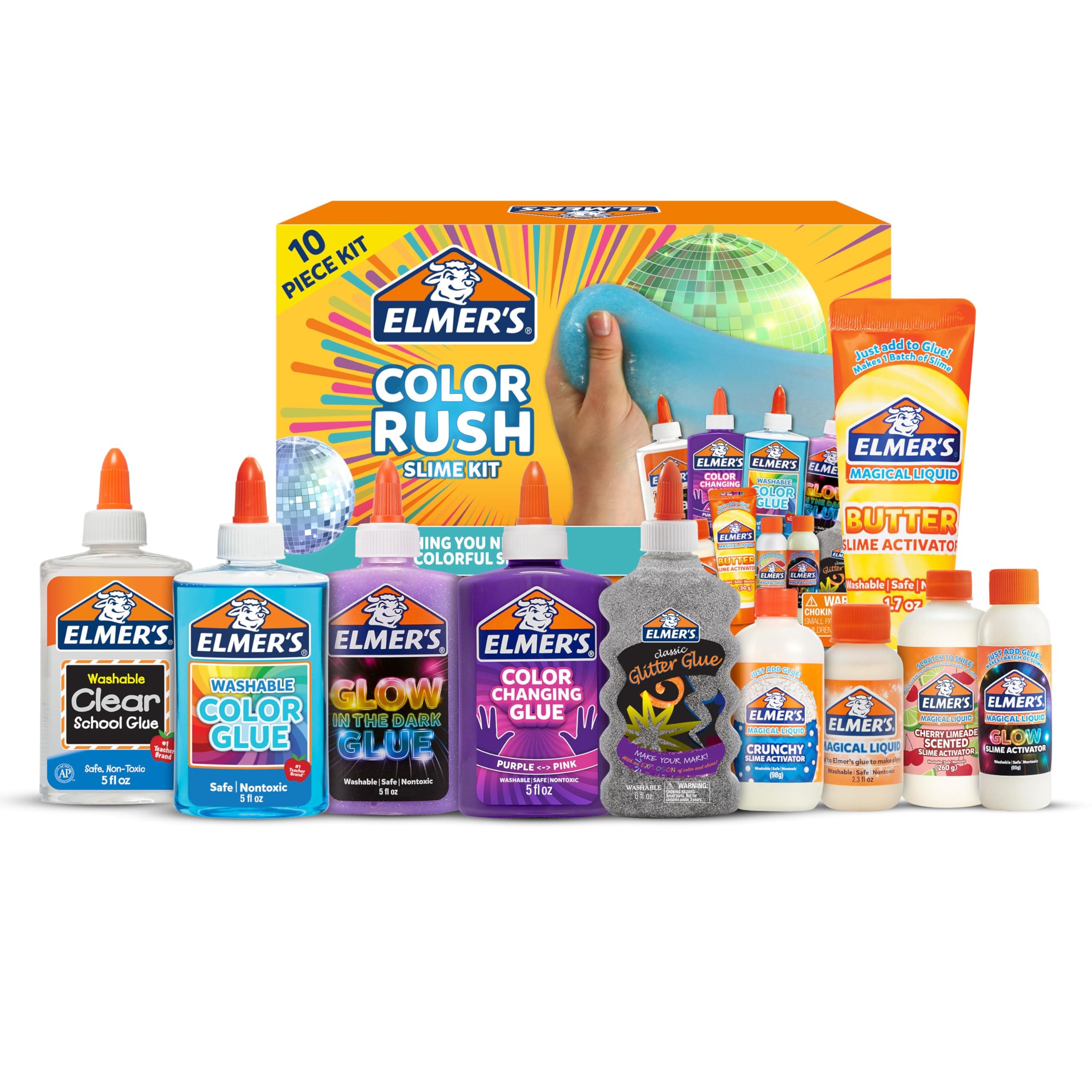 Color Rush Slime Kit, Includes Liquid Glue, Activator, Makes Color Changing, Glow in The Dark, Butter Slime and More, 10 Piece Kit - Perfect for Birthday Parties, Gift Idea, Kids Activity