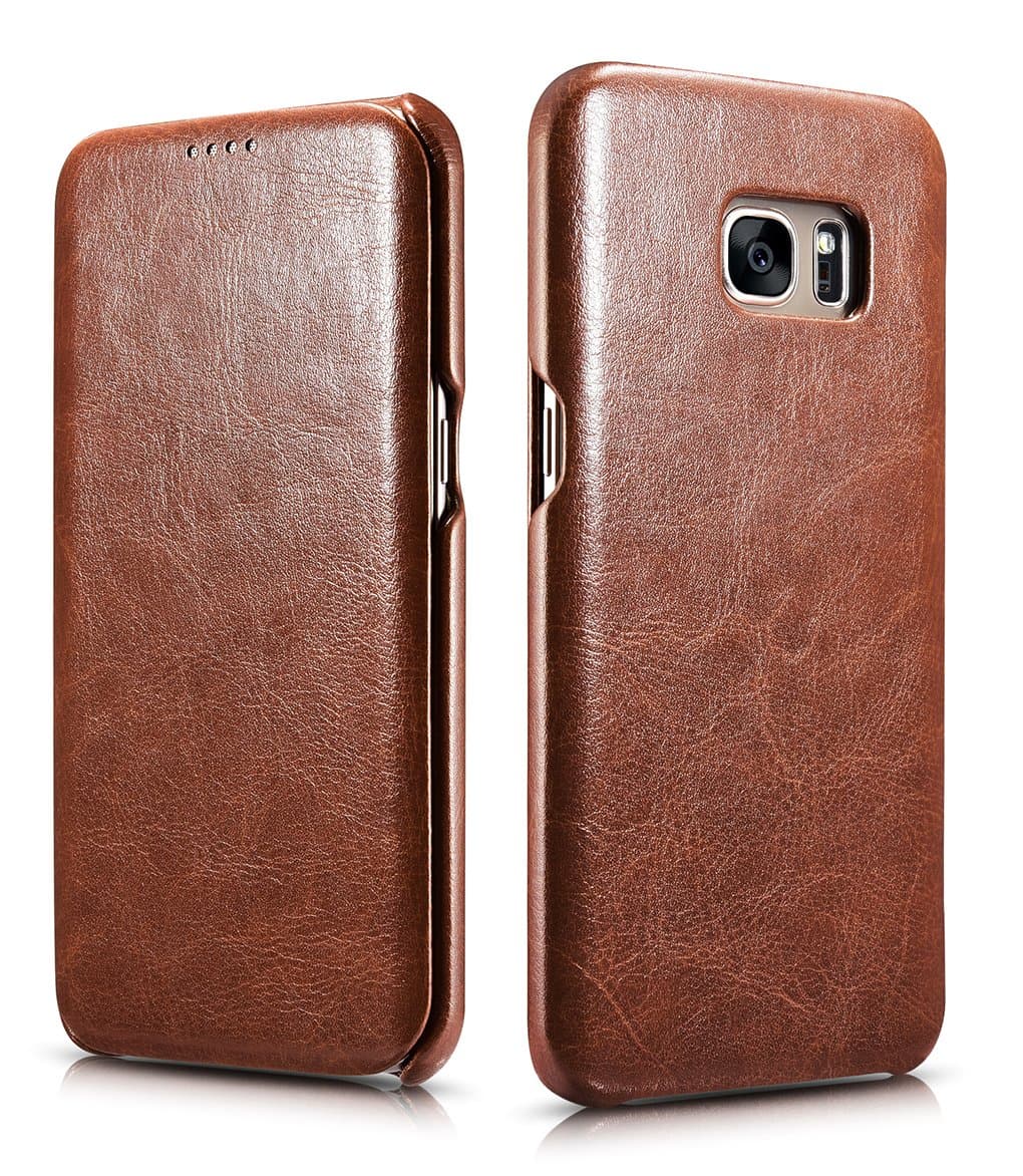 Galaxy S7 Edge Leather Case + Free Screen Protector, MyyTek Vintage Wallet Case Side Open in Ultra Slim Style, Flip Folio Cover for Samsung S7 Edge 5.5 Inch (Edge Brown)