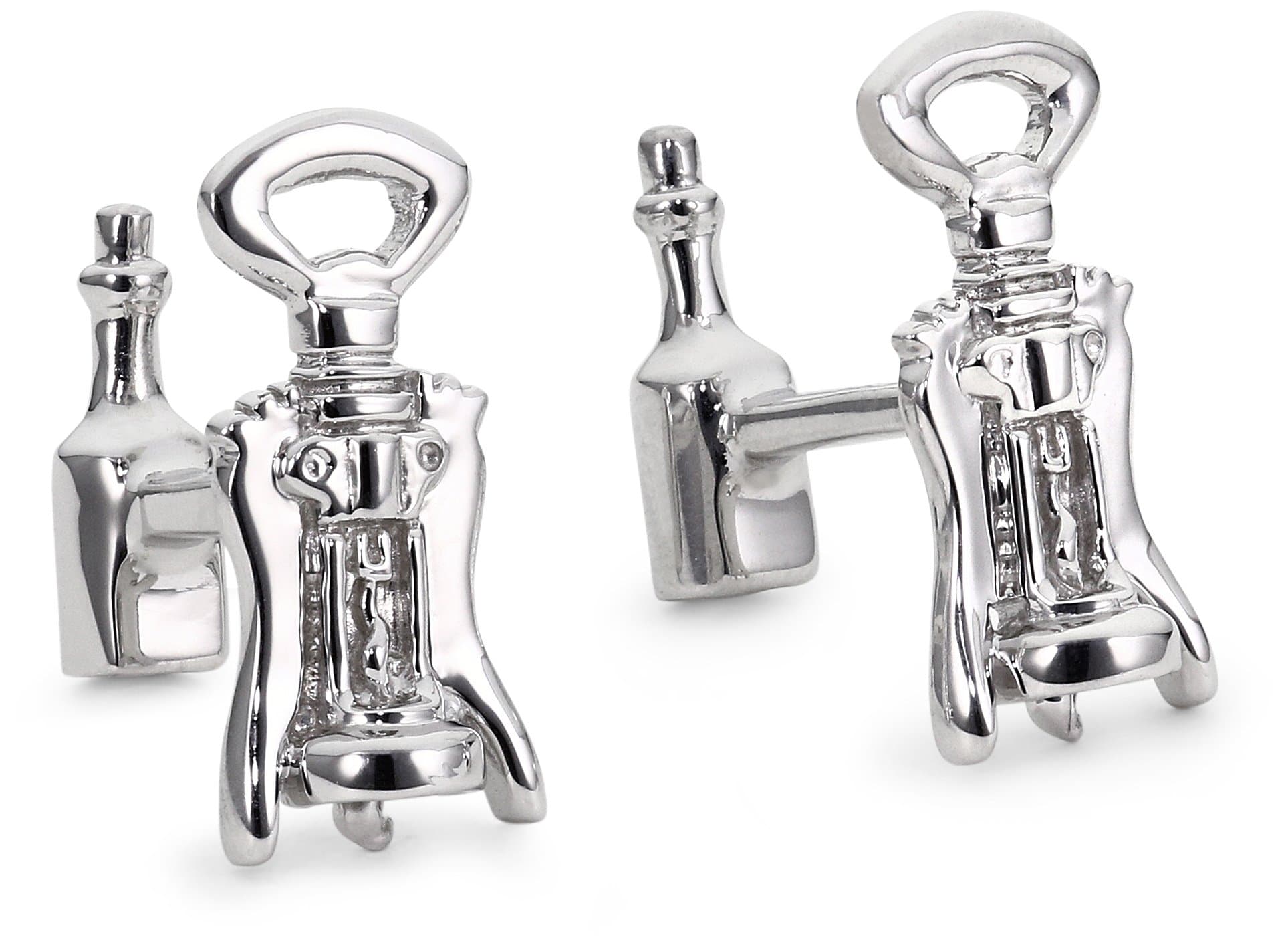 "Novelty" Sterling Silver Corkscrew and Wine Bottle Cufflinks