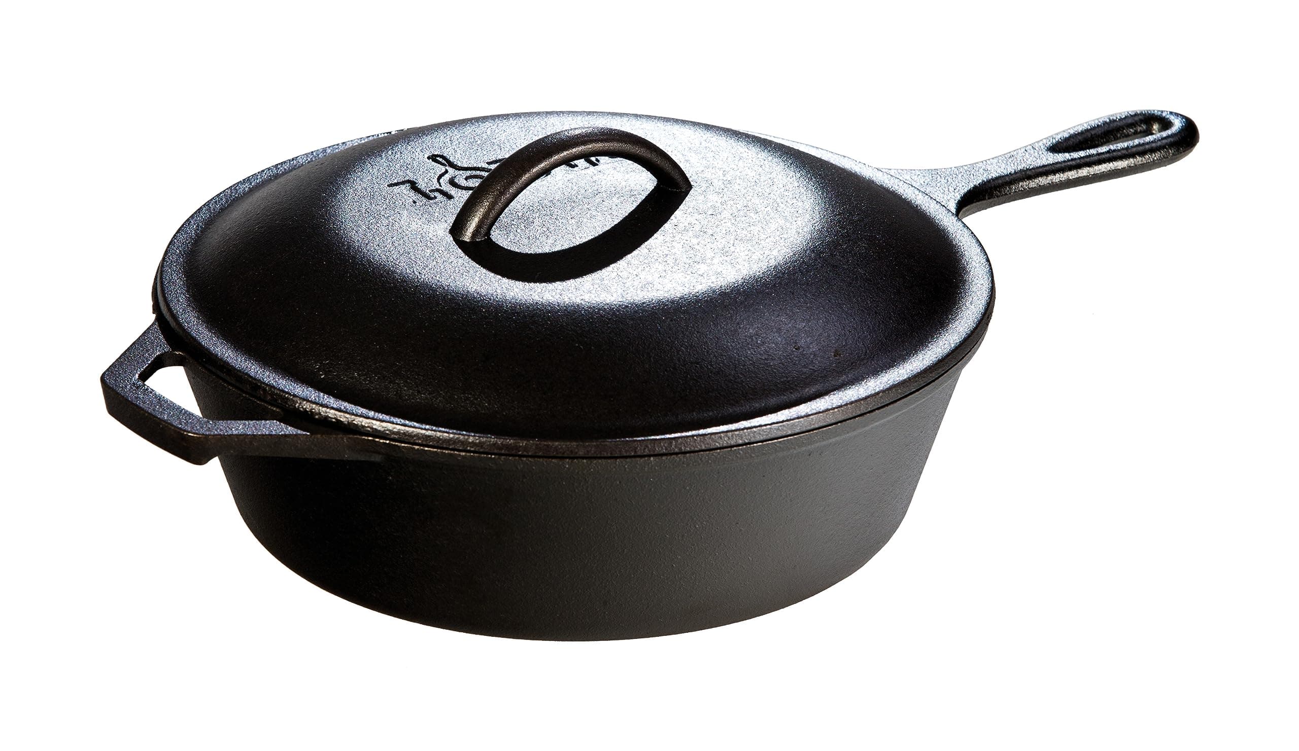 3 Quart Cast Iron Deep Skillet with Lid. Covered Cast Iron Skillet for Deep Frying and and Bread Baking.