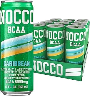 NOCCO Zero Sugar BCAA Drink, Caribbean- 12 Fl Oz (Pack of 12) - 0mg Caffeine, Sugar Free with Branched Chain Amino Acids, Carbonated & Low Calorie, B Vitamins, Grab & Go Performance Beverage