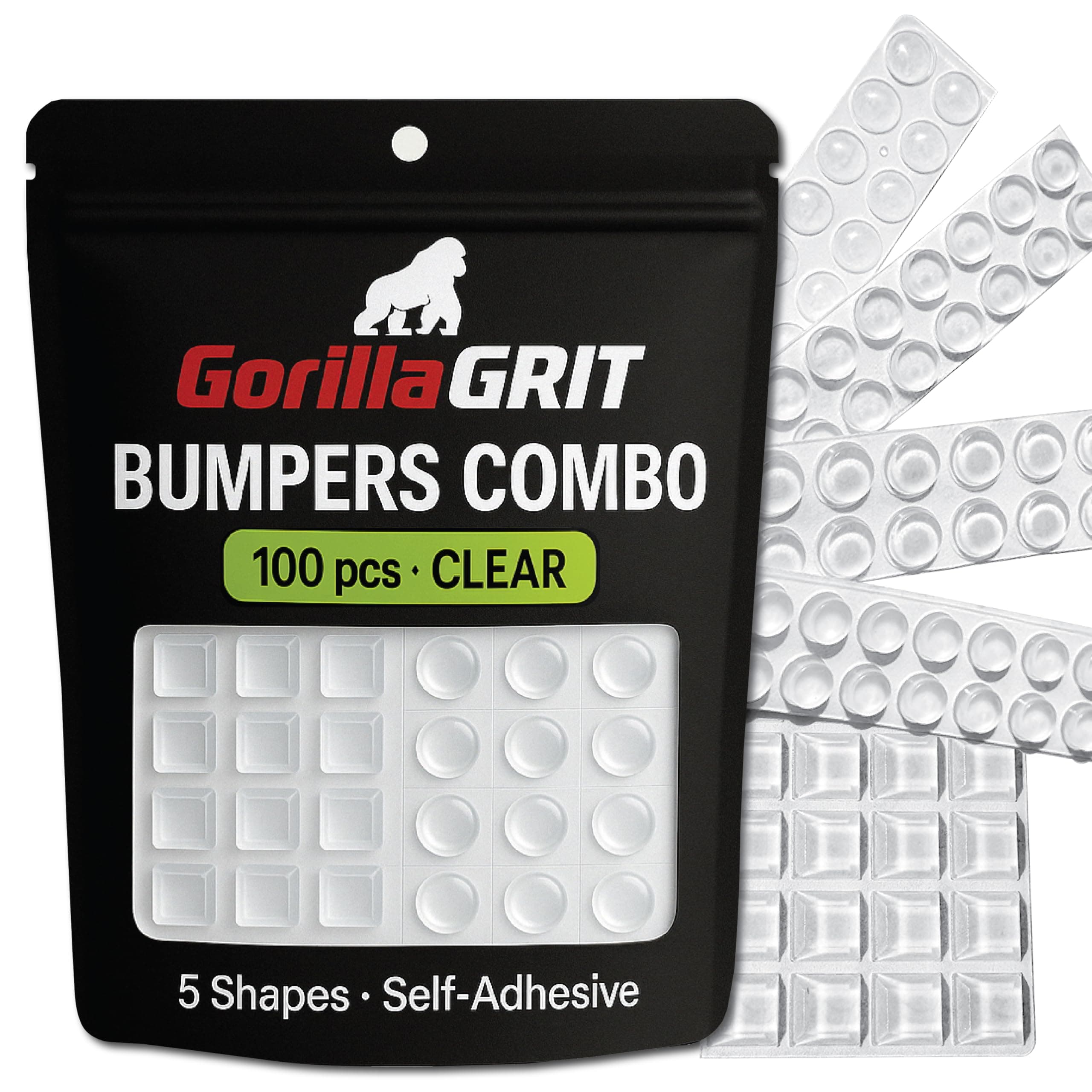 Bumper and Rubber Feet 100pc Combo Pack - Clear and Self Adhesive - 5 Bumper Shapes for Multiple Uses - Cabinet Doors, Drawers, Picture Frames, Cutting Boards and Electronics