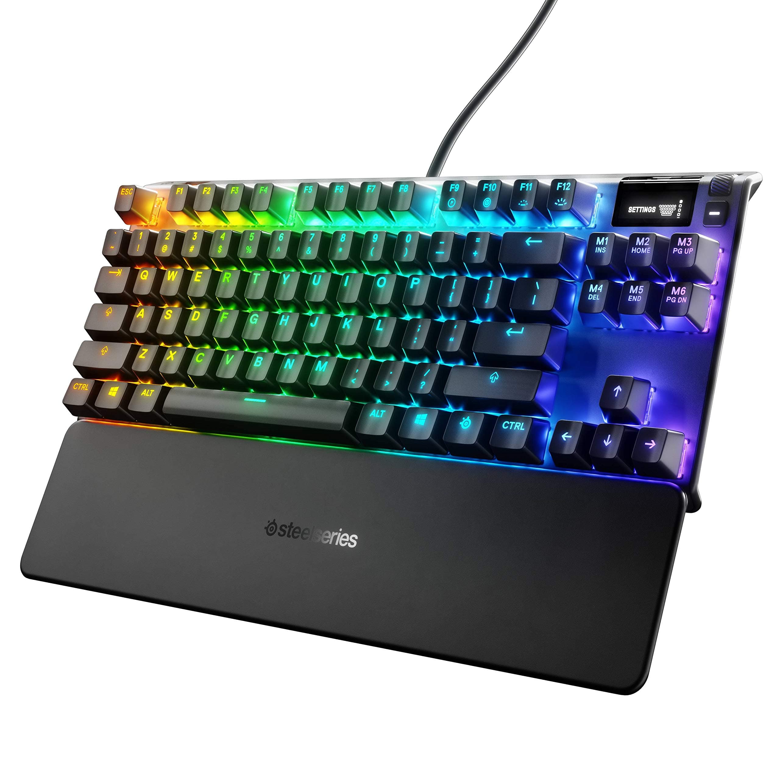 Apex 7 TKL Compact Mechanical Gaming Keyboard – OLED Smart Display – USB Passthrough and Media Controls – Linear and Quiet – RGB Backlit (Red Switch)