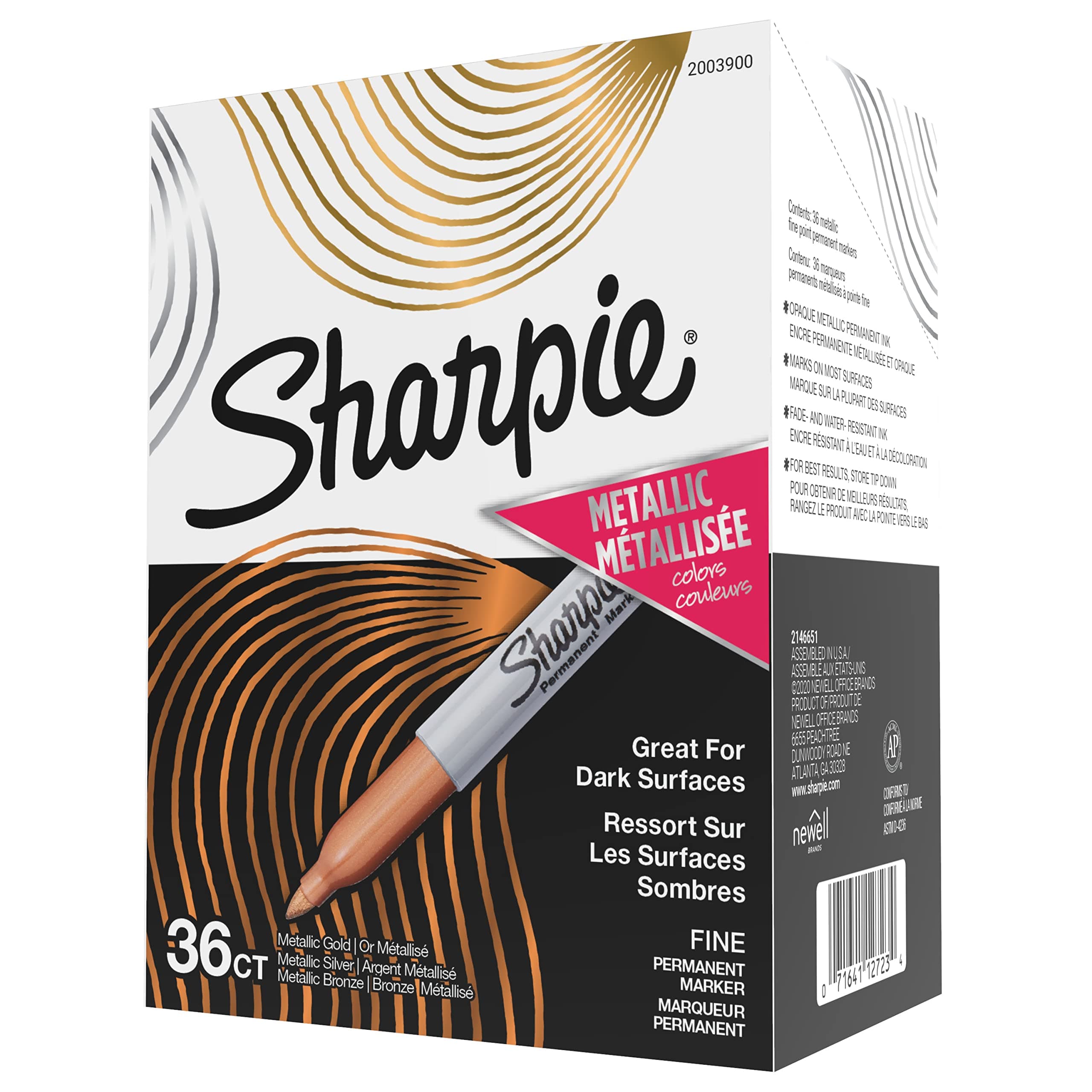 SharpieMetallic Permanent Markers, Fine Point, Assorted Metallic, 36 Count