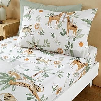 Happy Linen Company Girls Boys Kids Jungle Safari Animals Ivory Toddler Cot Bed Reversible Extra Pair Of Toddler Pillow Cases