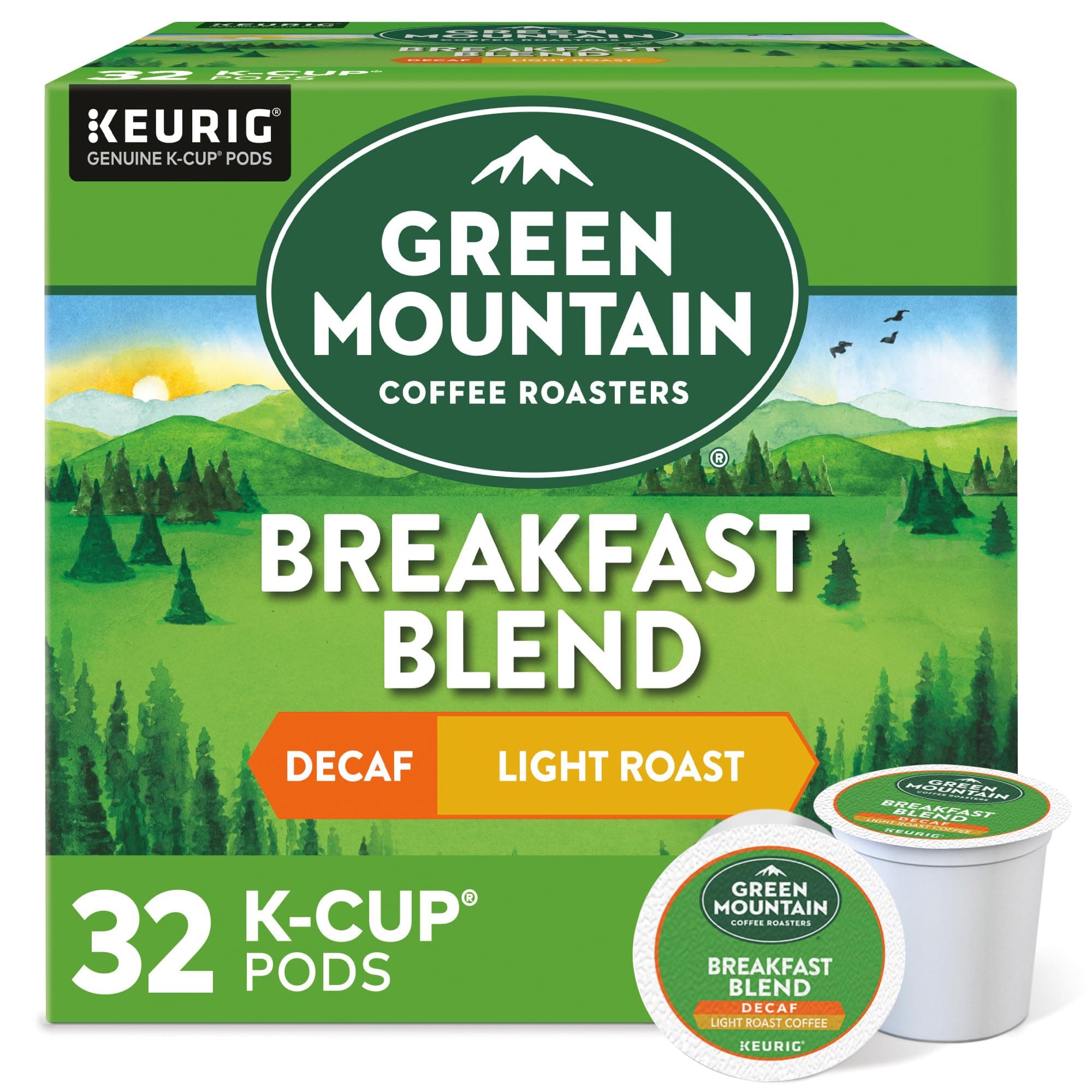 Breakfast Blend Decaf, Single Serve Coffee K-Cup Pod, Light Roast, 32