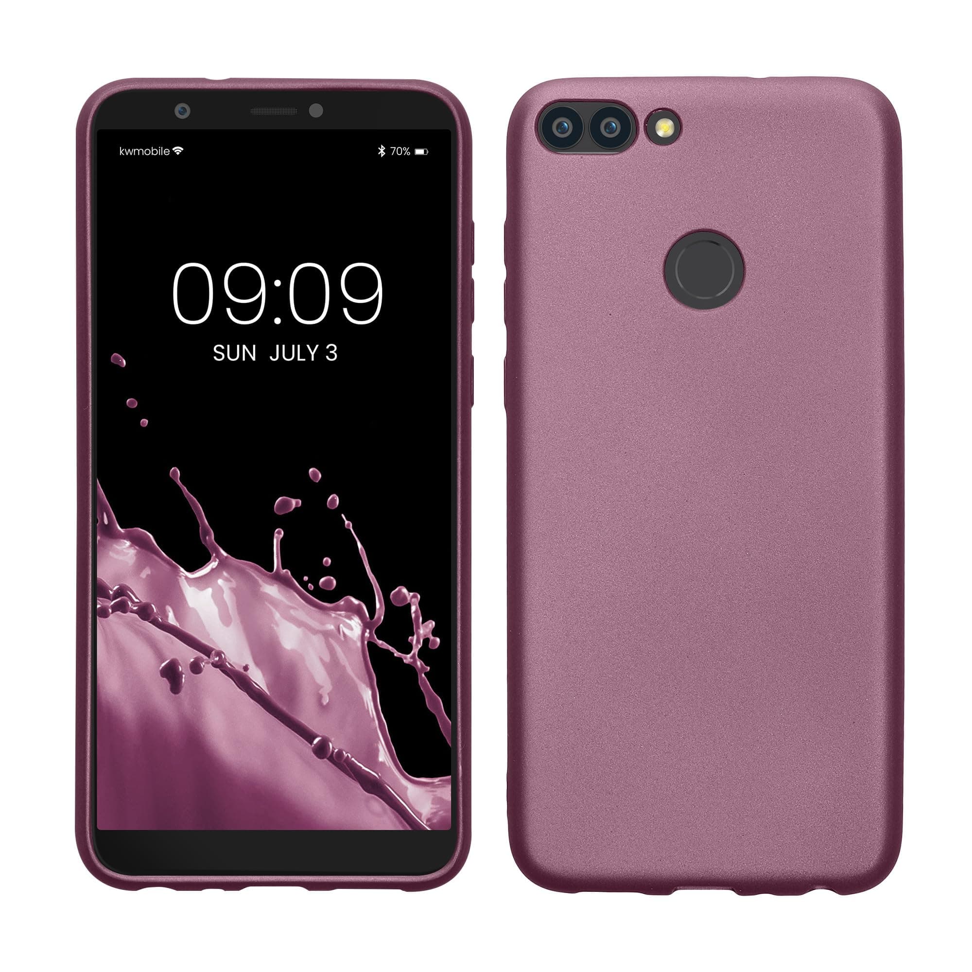 kwmobile Case Compatible with Huawei Enjoy 7S / P Smart (2017) Case - Soft Slim Metallic TPU Silicone Cover - Metallic Lavender