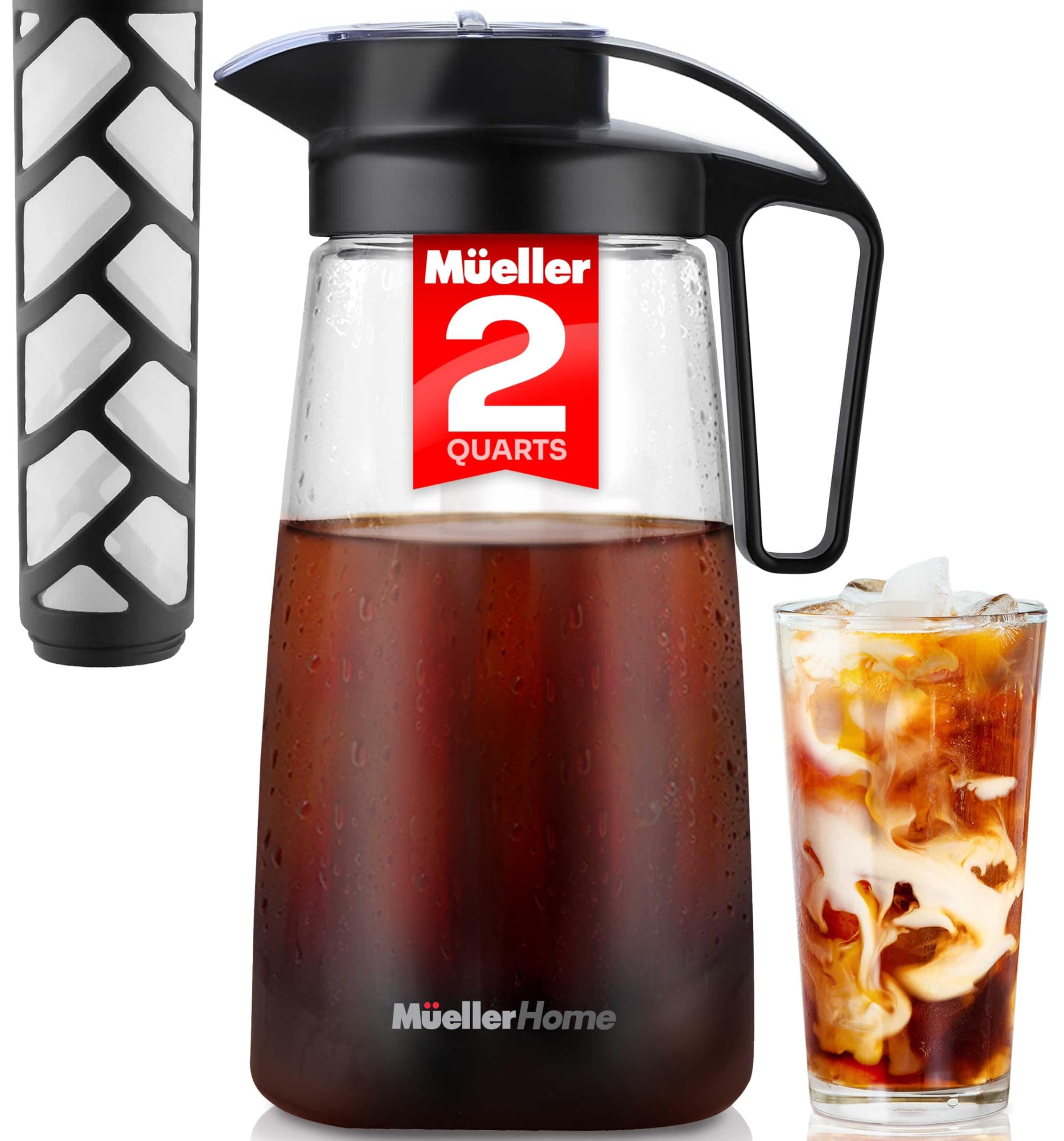Cold Brew Coffee Maker, 64 oz Tritan Fortified Pitcher, Pour Spout Handle Lid, Resilient & Leak-Proof for Iced Coffee Tea