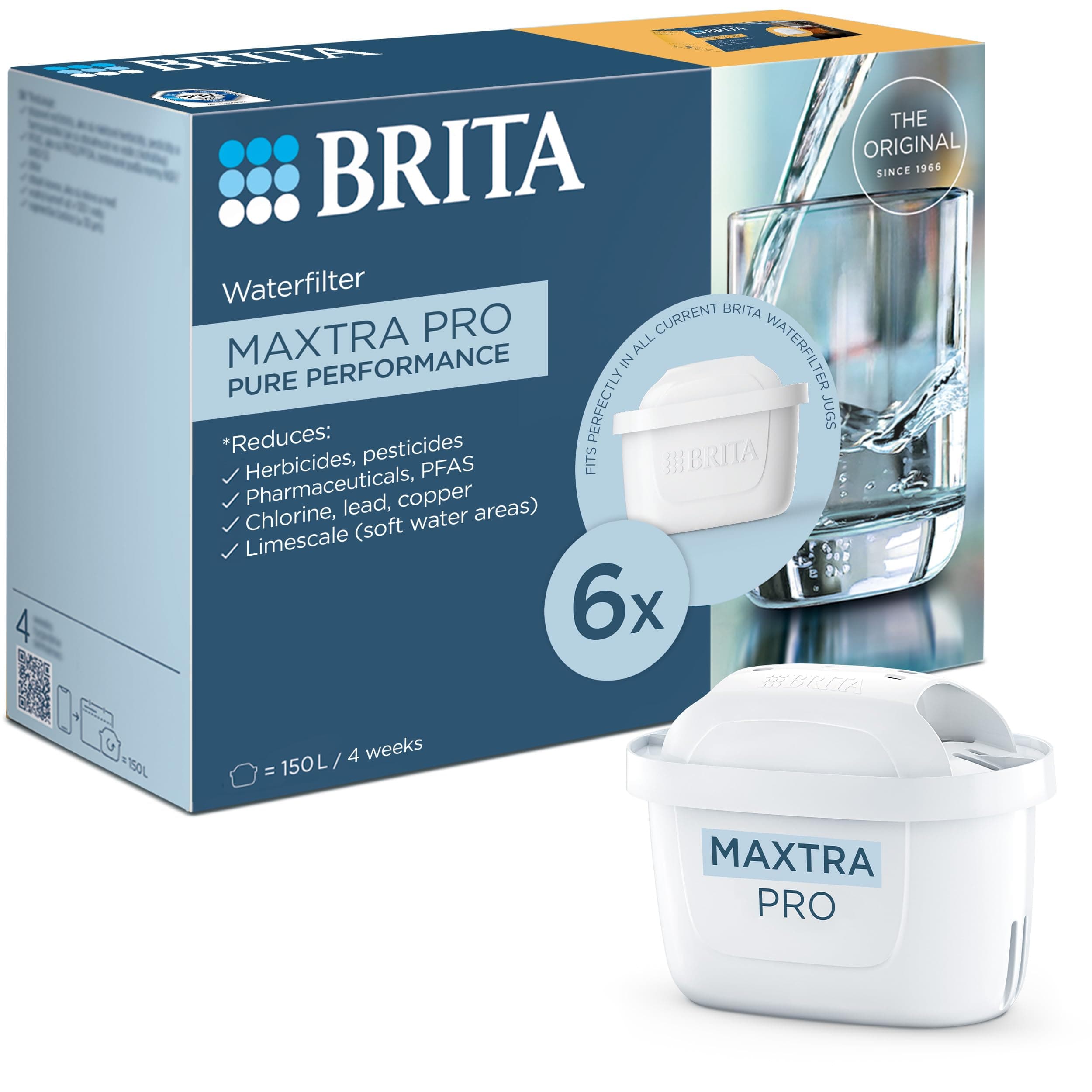BRITA MAXTRA PRO Pure Performance Water Filter Cartridge - 6 Pack - Original BRITA Refill reducing impurities, Chlorine, PFAS, pesticides and limescale for tap Water with Better Taste