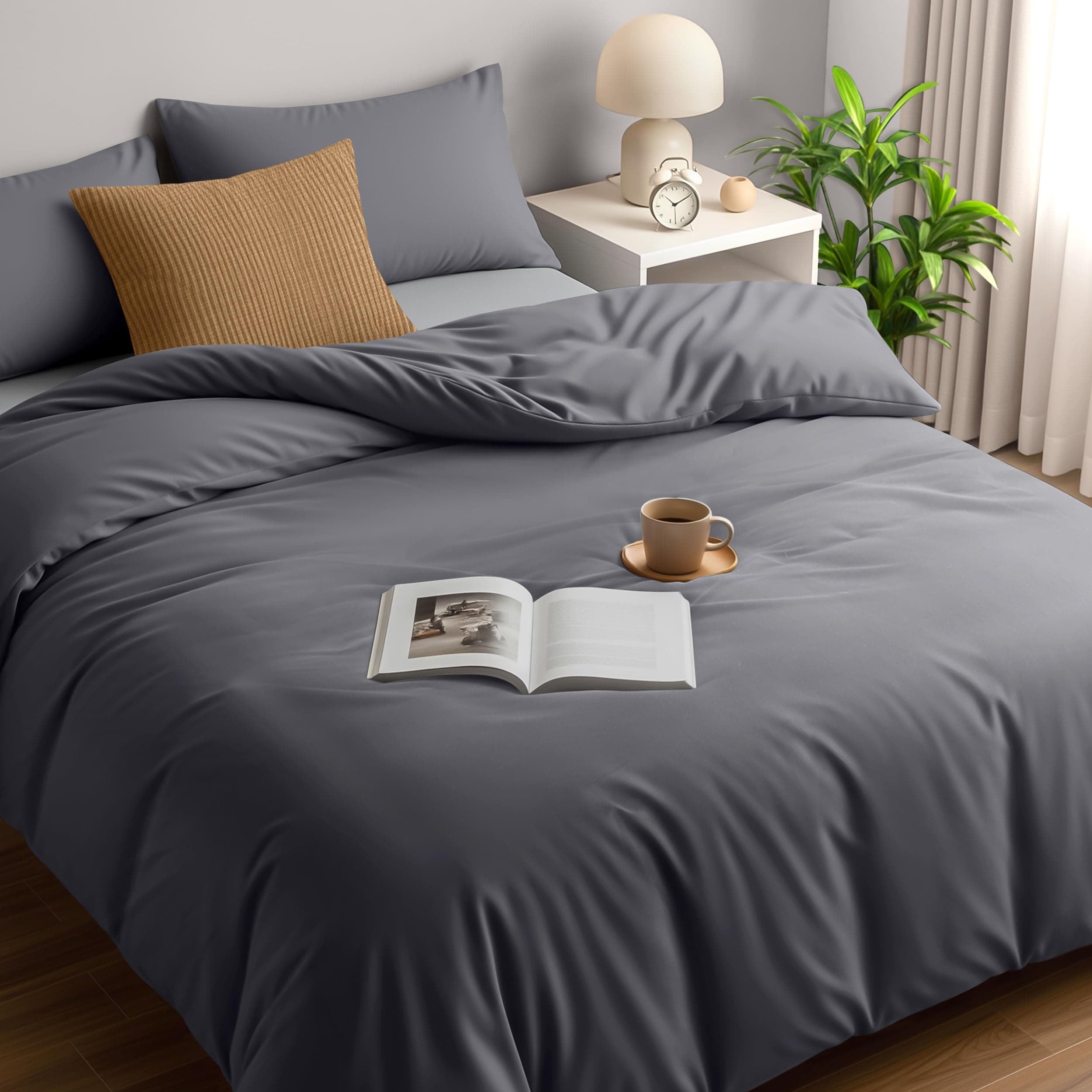 Duvet Cover Double - Soft Microfibre Polyester - Bedding Quilt Cover Set, with Pillow cases (Grey)